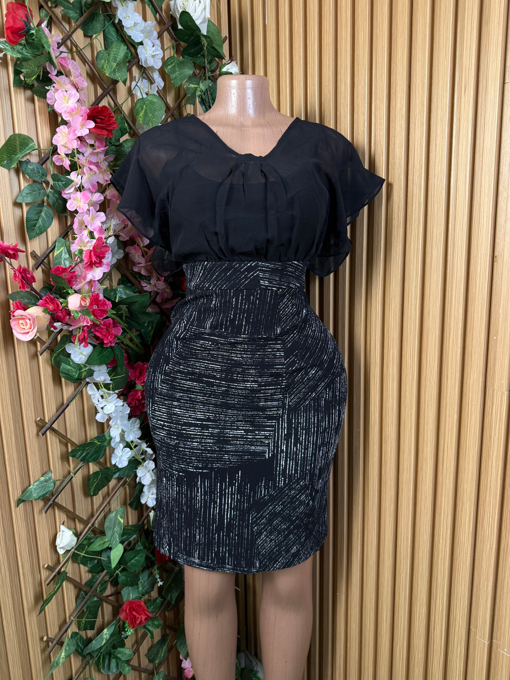 Robe moulante manches courtes imprimée deux temps - Perluna Store