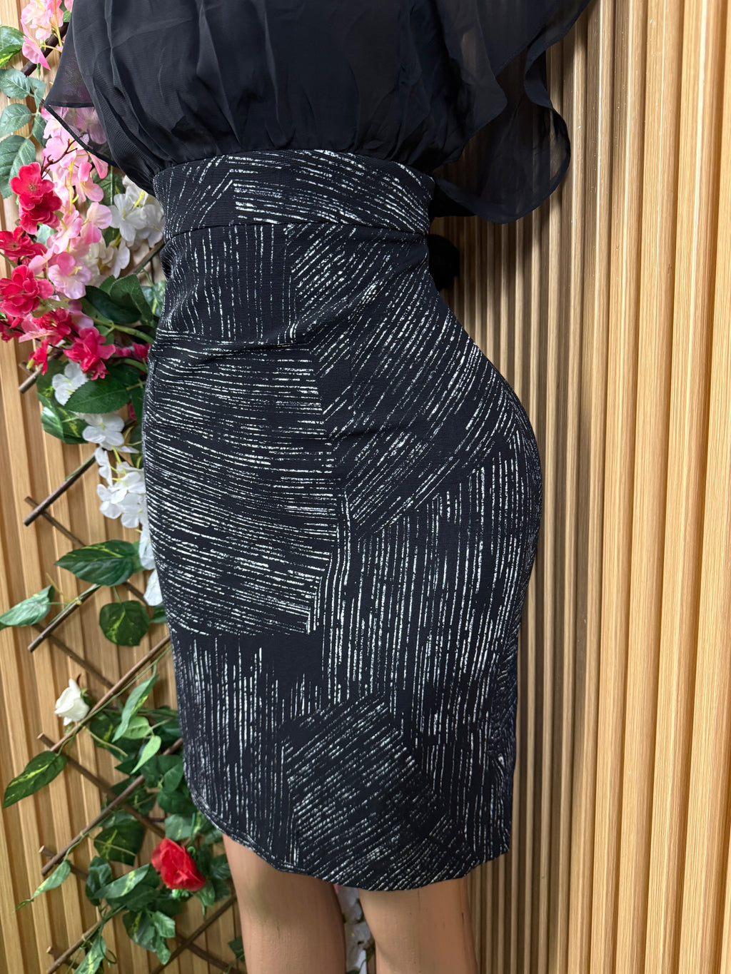 Robe moulante manches courtes imprimée deux temps - Perluna Store