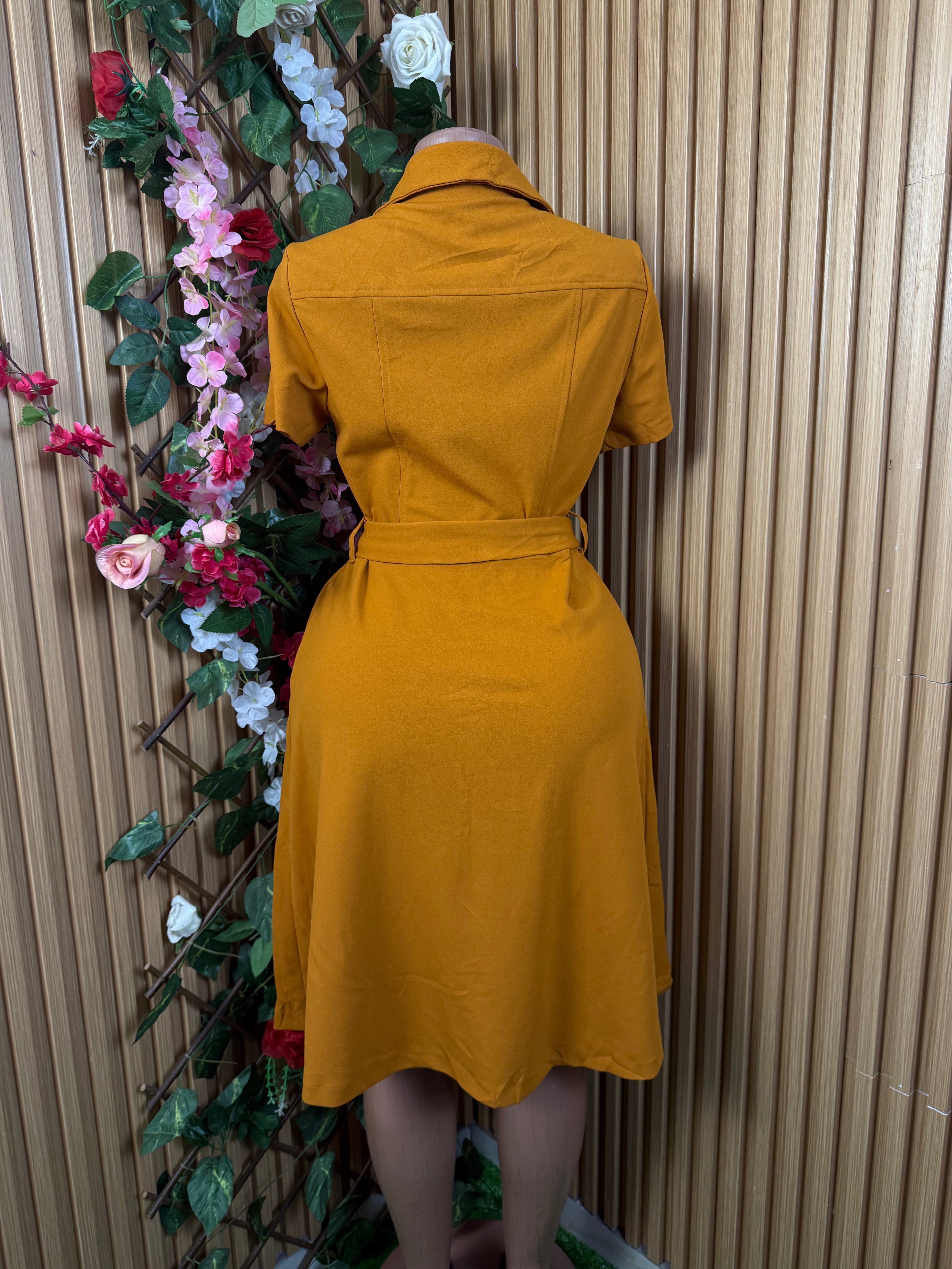 Robe évasé manches courtes à col chemeise avec boutons - Perluna Store