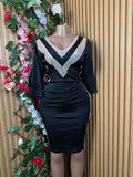 Robe moulante manches longues col V - Perluna Store