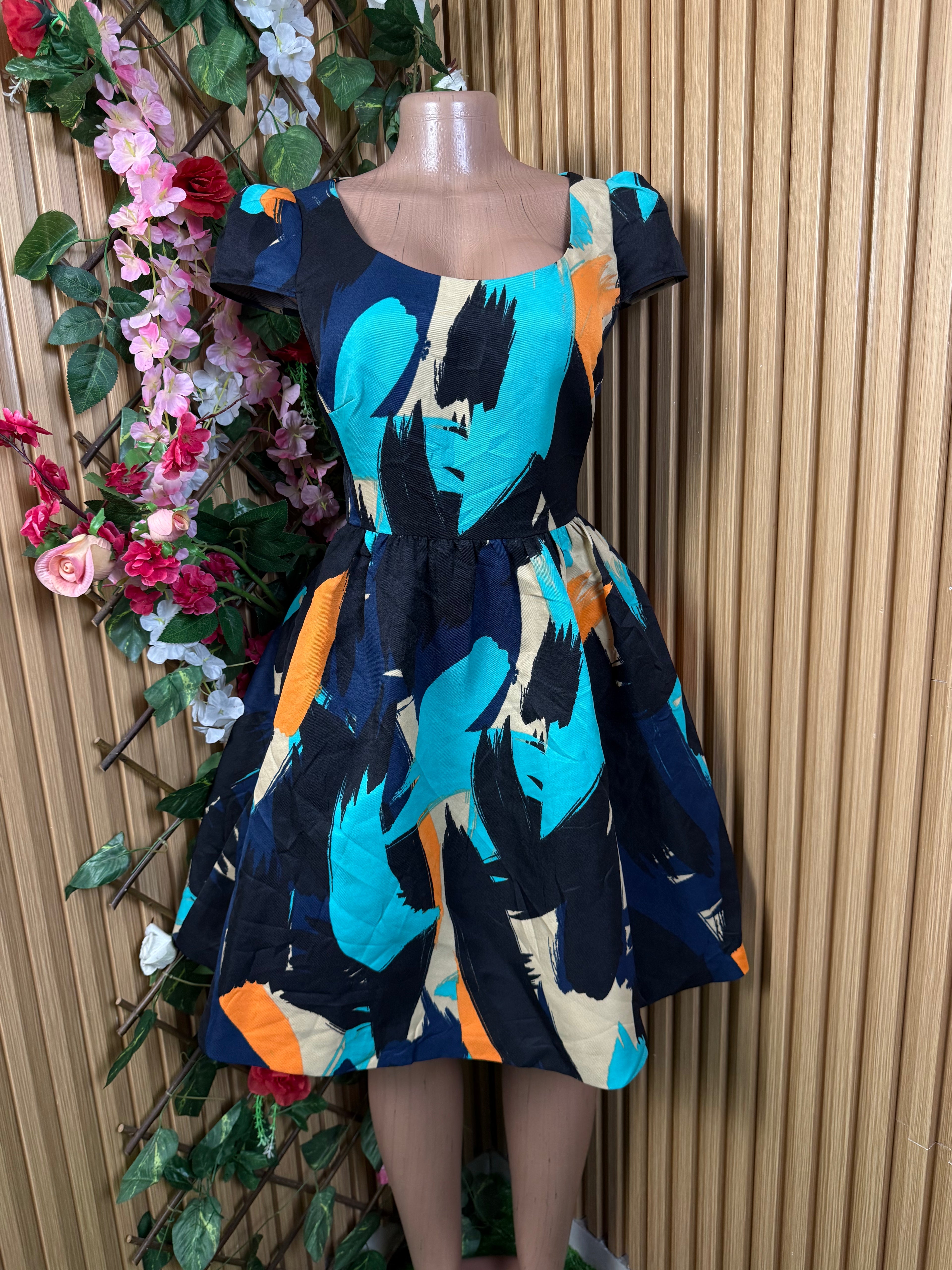 Robe évasée manches courtes imprimée fleurie - Perluna Store