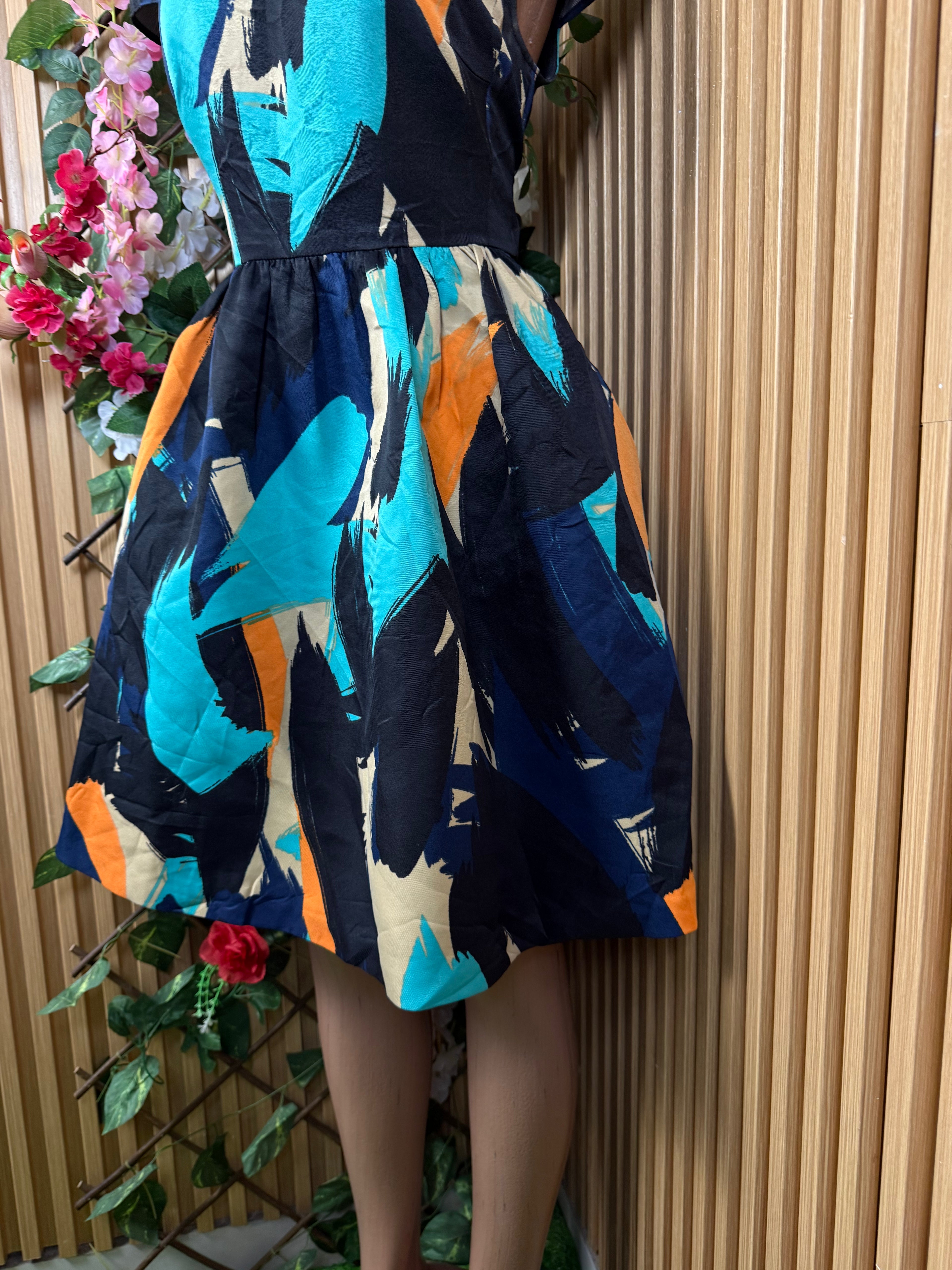 Robe évasée manches courtes imprimée fleurie - Perluna Store