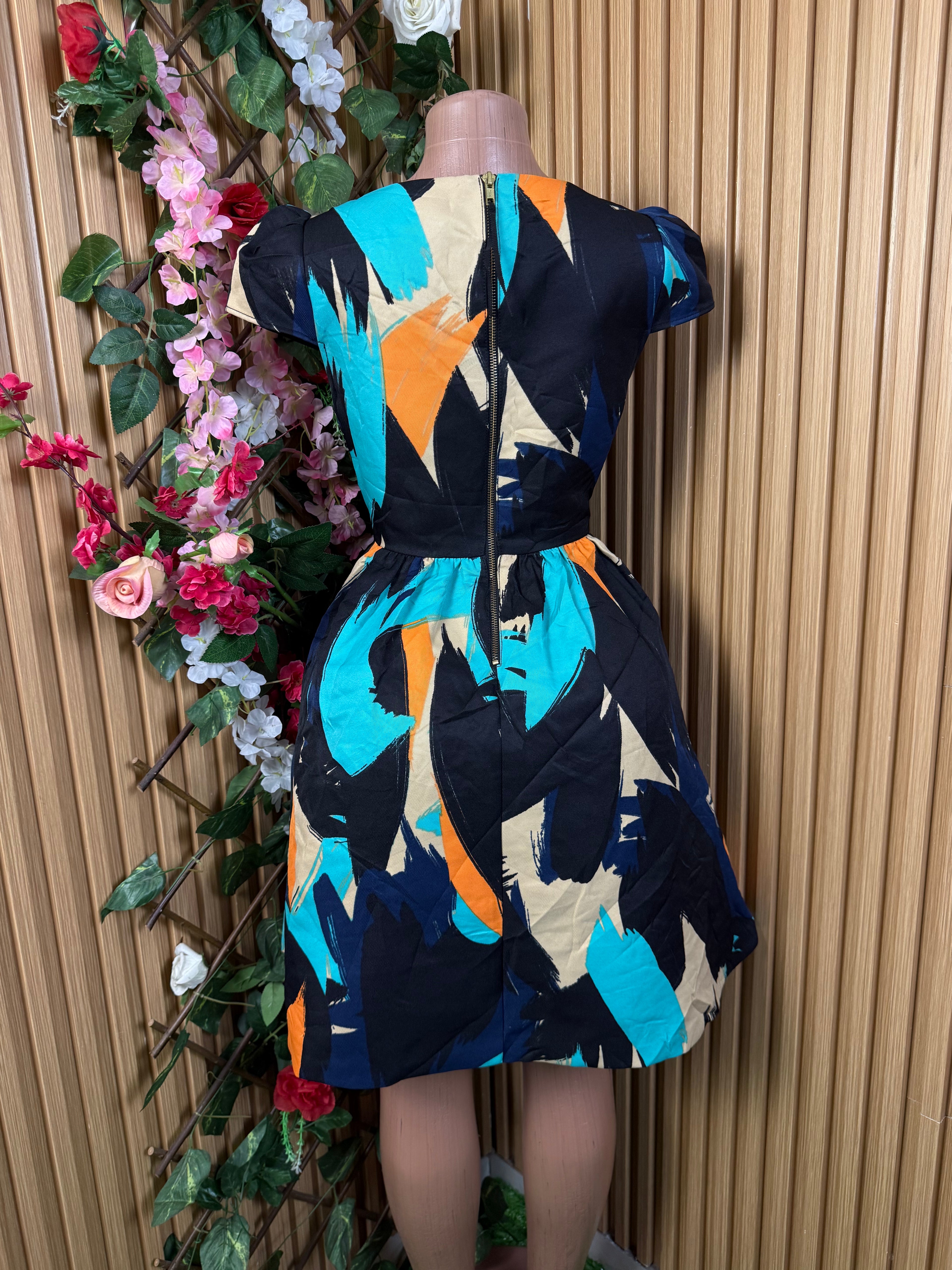 Robe évasée manches courtes imprimée fleurie - Perluna Store