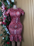 Robe moulante slim manches courtes imprimée fleurie - Perluna Store