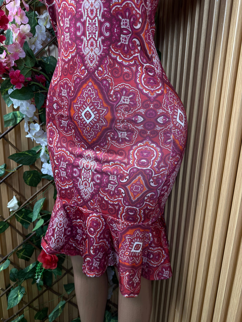 Robe moulante slim manches courtes imprimée fleurie - Perluna Store