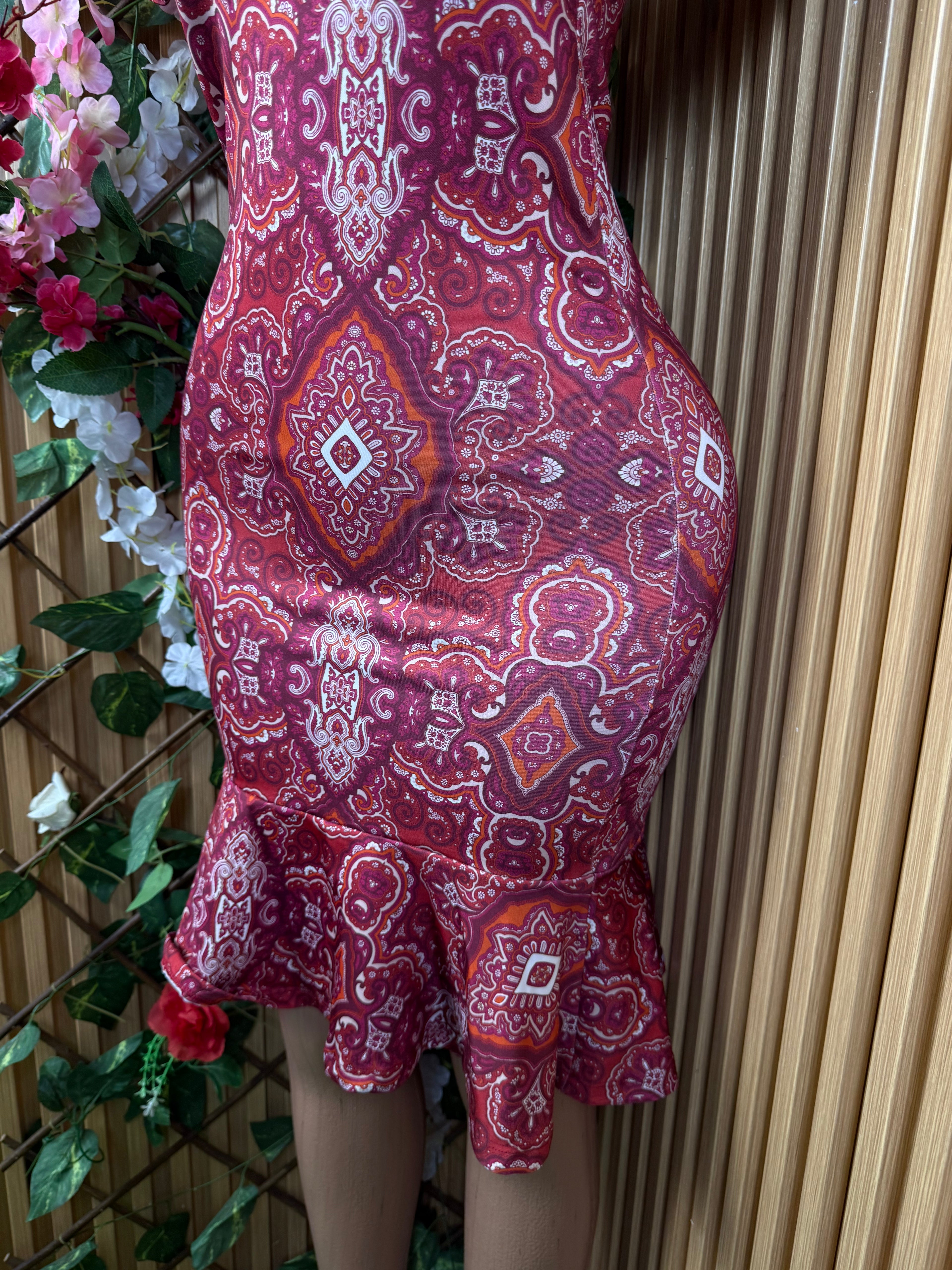 Robe moulante slim manches courtes imprimée fleurie - Perluna Store
