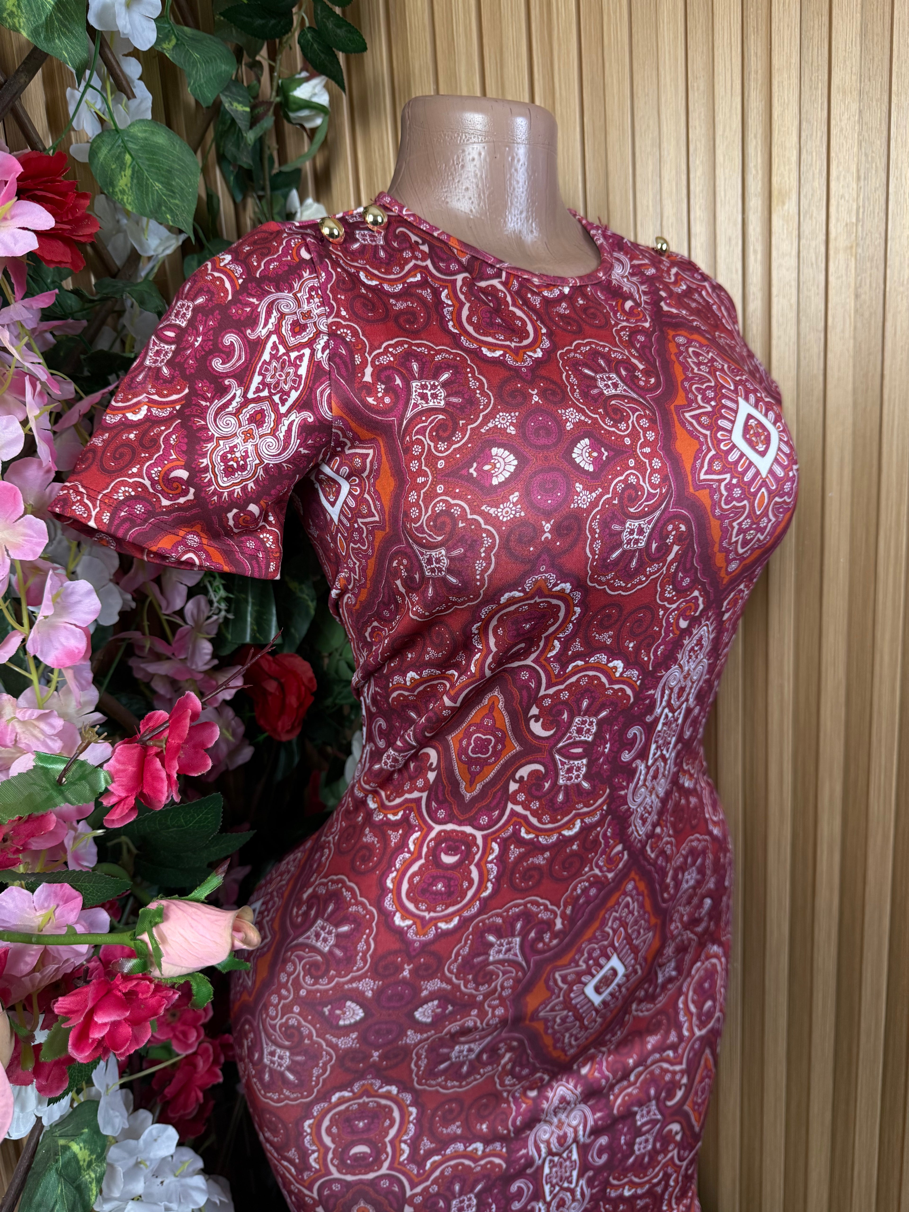 Robe moulante slim manches courtes imprimée fleurie - Perluna Store