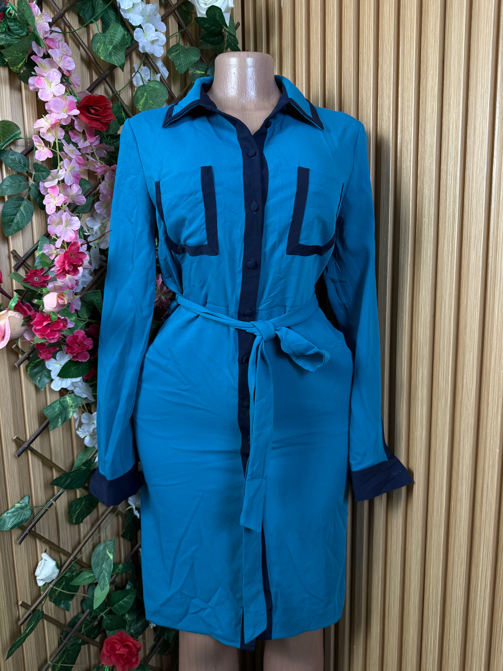 Robe droite longue manches à cil chemise - Perluna Store