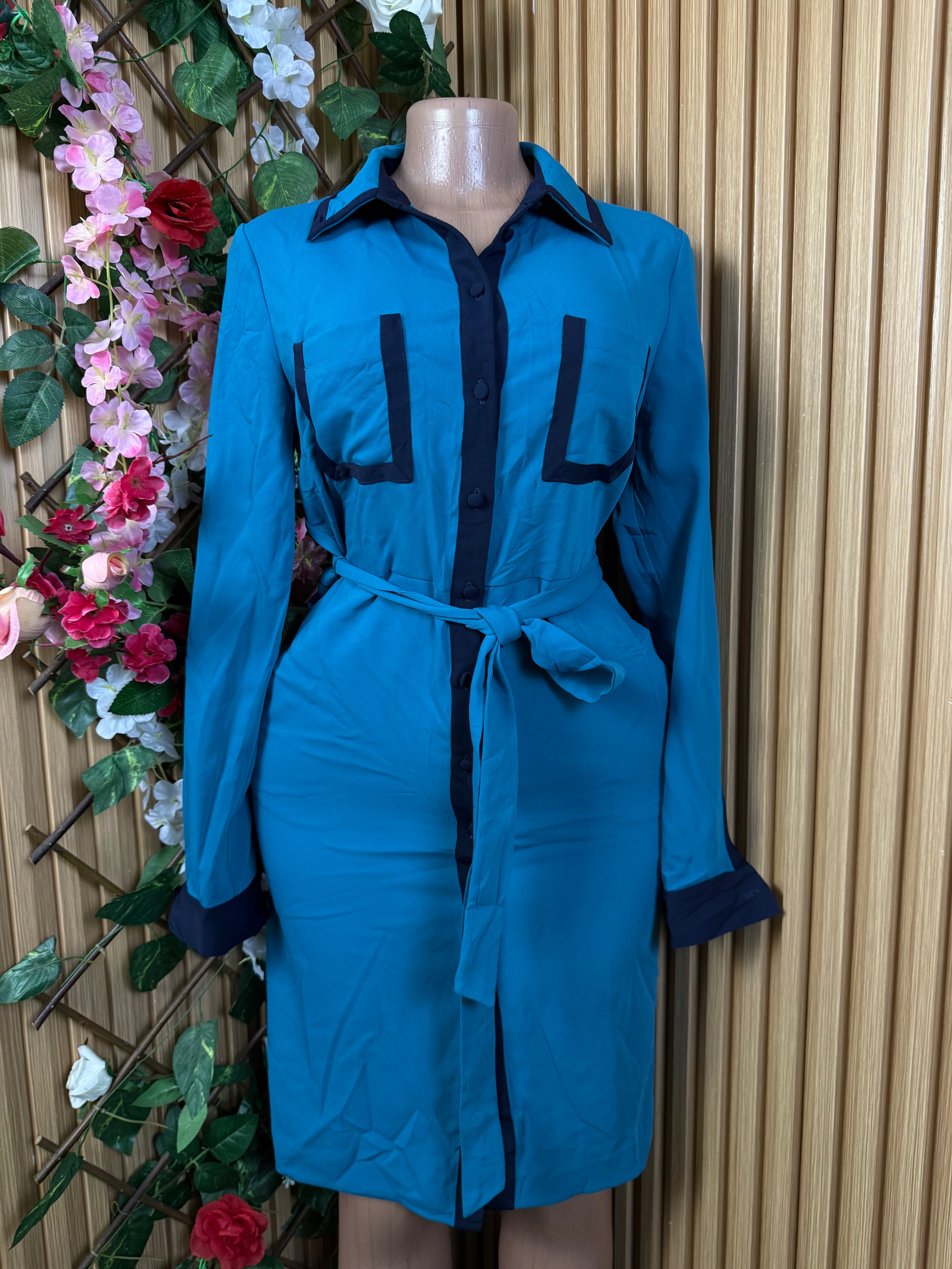 Robe droite longue manches à cil chemise - Perluna Store