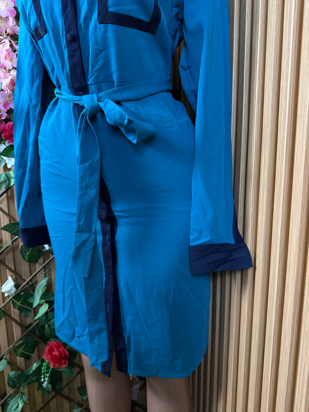 Robe droite longue manches à cil chemise - Perluna Store