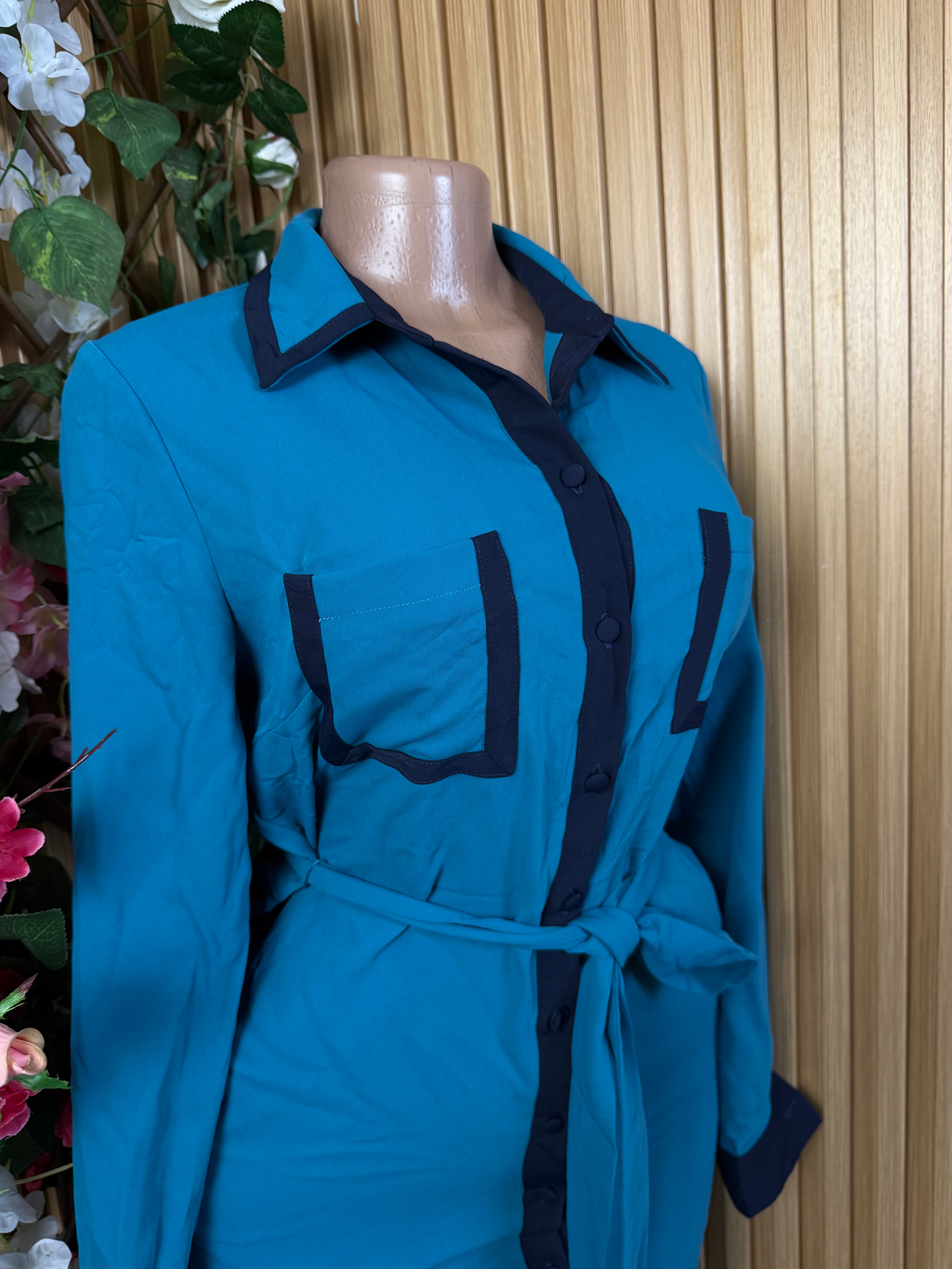 Robe droite longue manches à cil chemise - Perluna Store