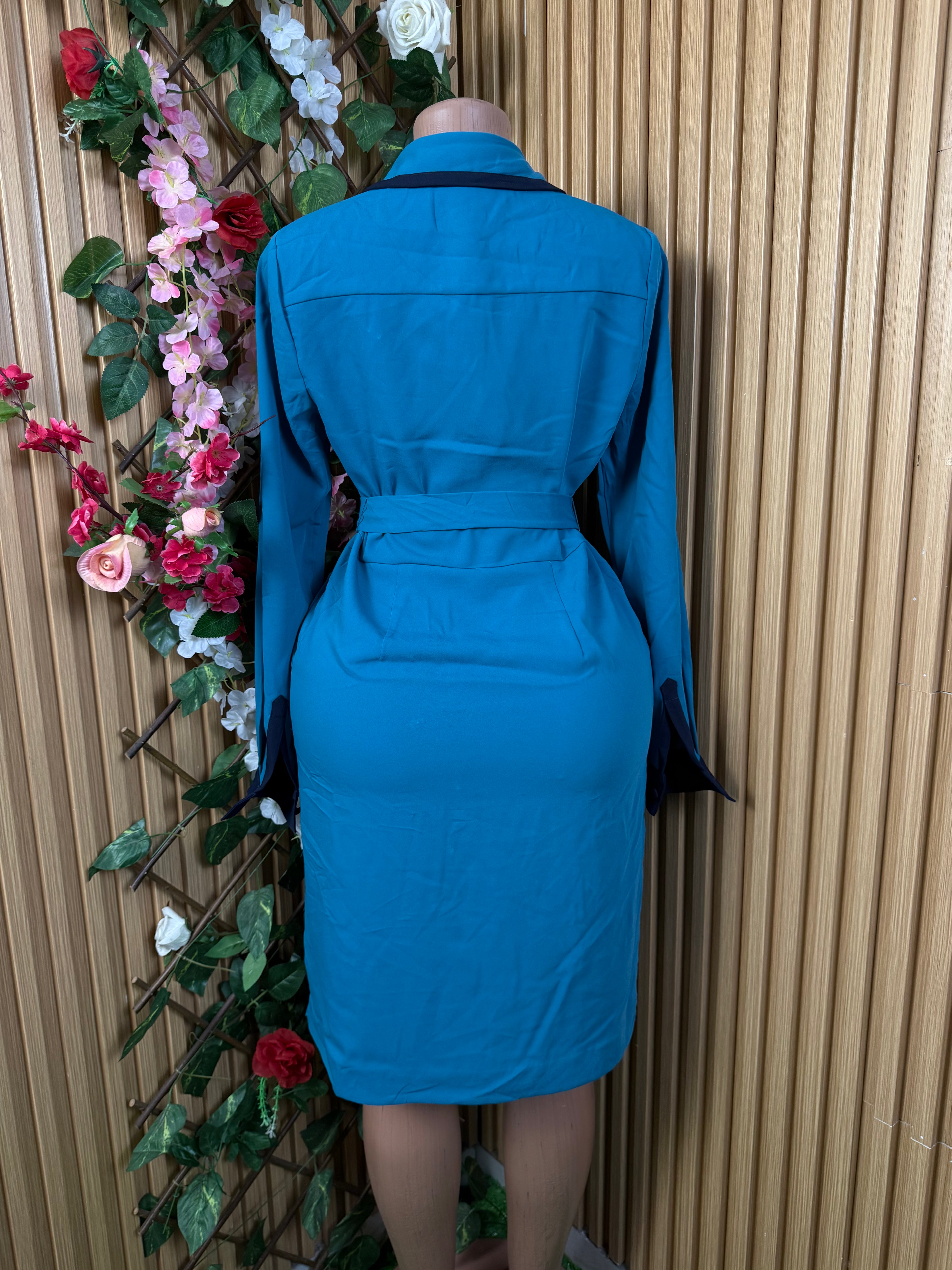 Robe droite longue manches à cil chemise - Perluna Store