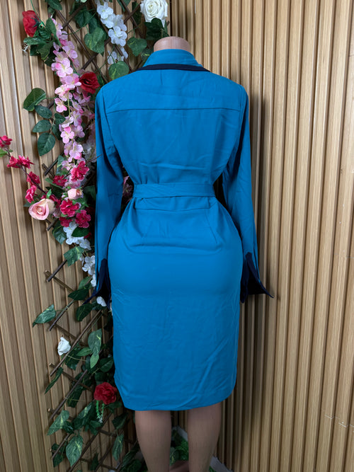 Robe droite longue manches à cil chemise - Perluna Store