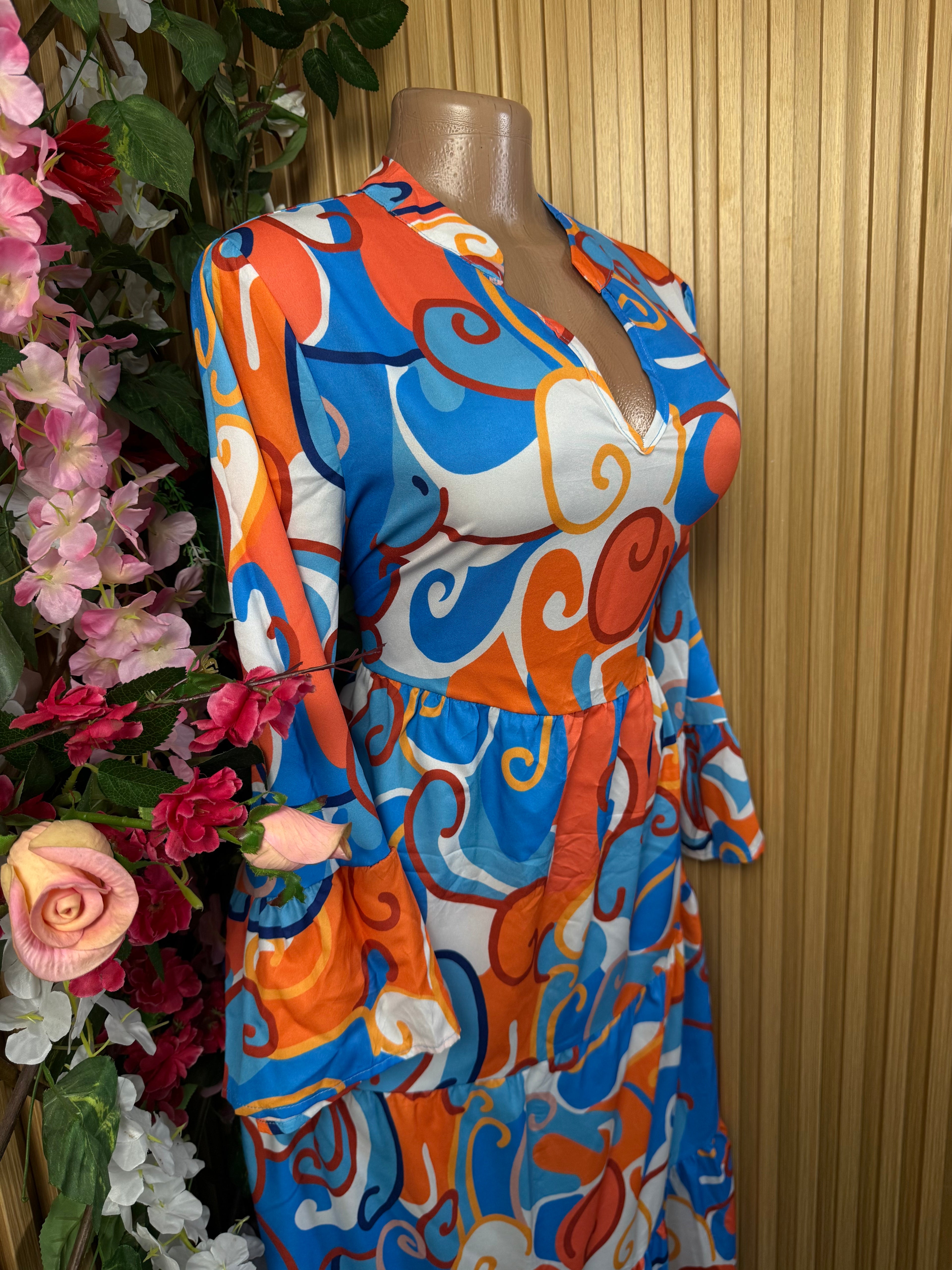 Robe évasée manches longues décolletée - Perluna Store