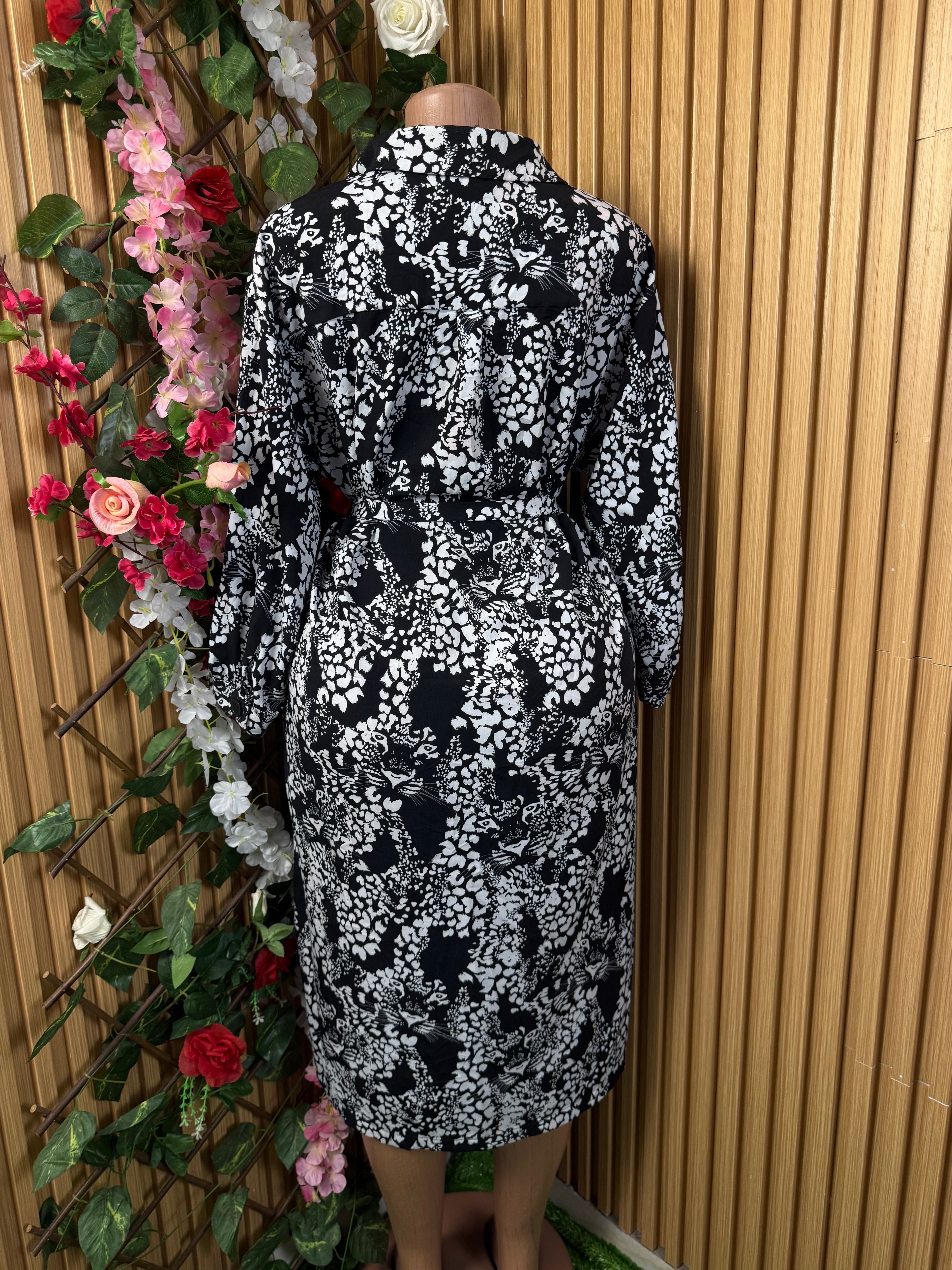 Robe évasée manches longueà col chemise - Perluna Store