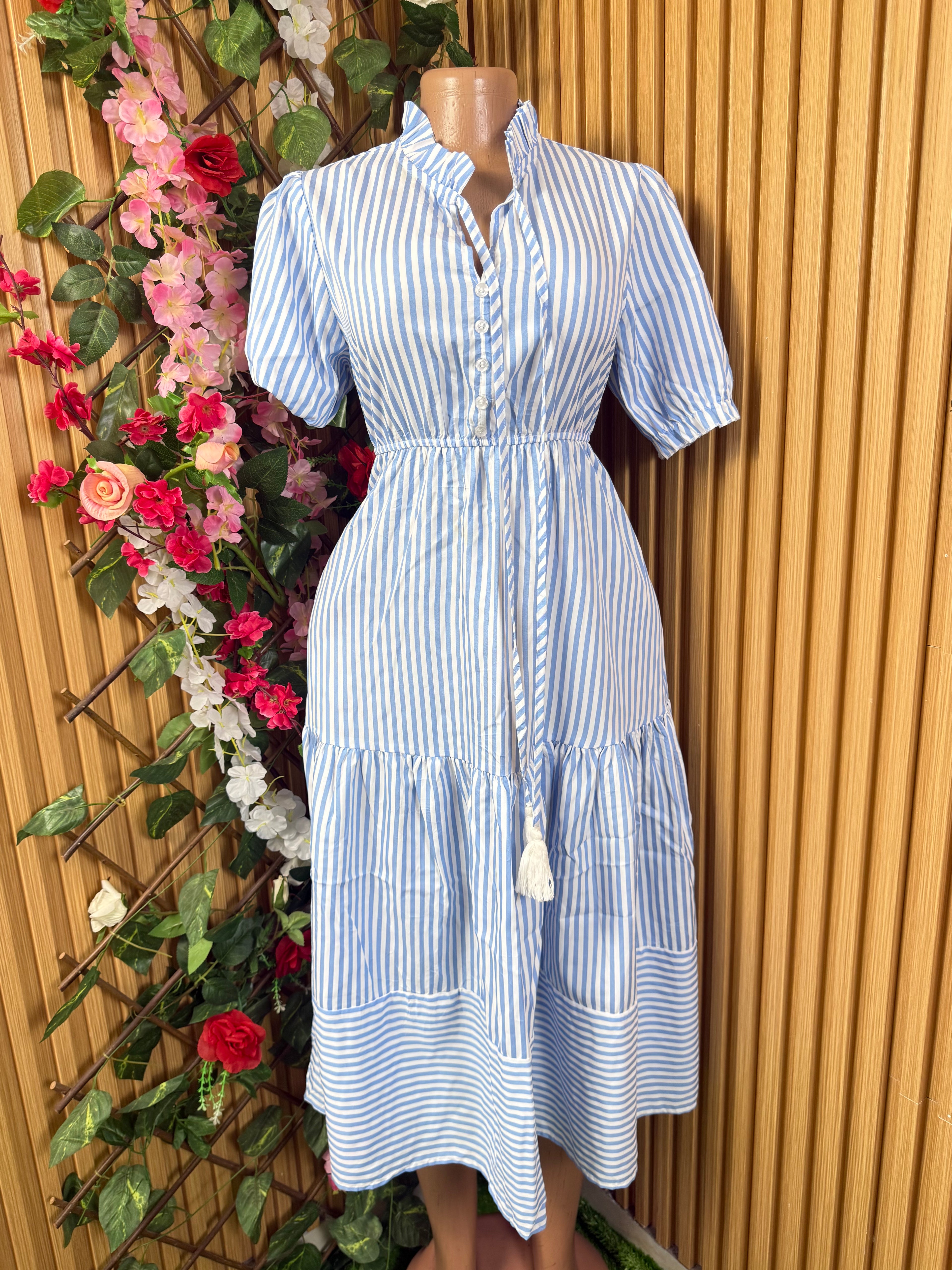 Robe longue evasee manche courte cintrer - Perluna Store