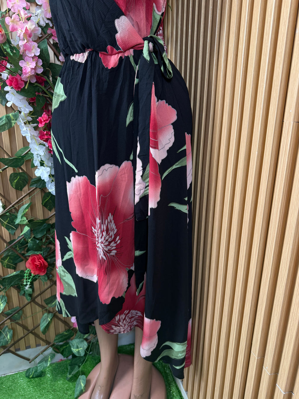 Robe mi longue fleurie a fine bretelle - Perluna Store