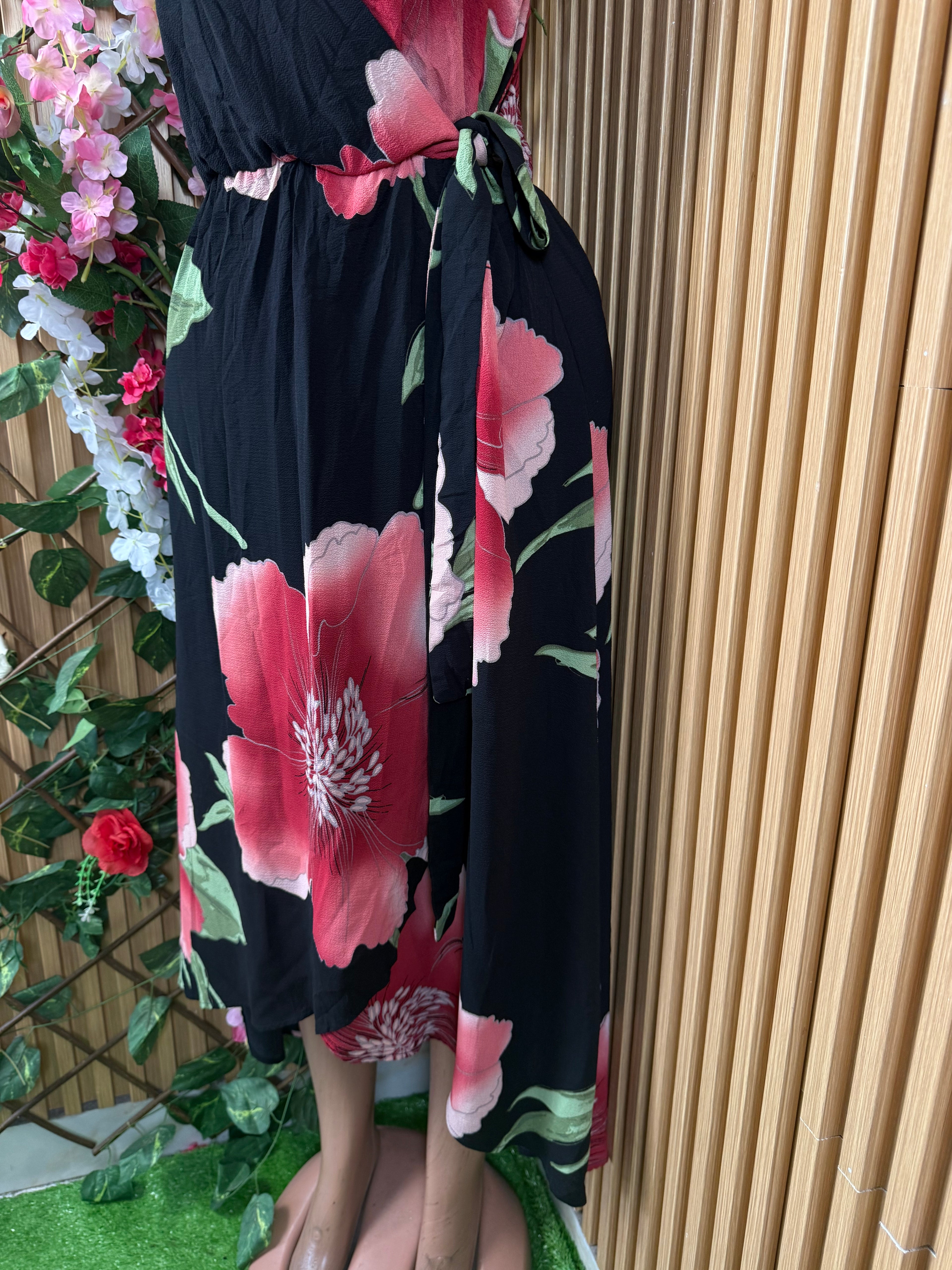 Robe mi longue fleurie a fine bretelle - Perluna Store