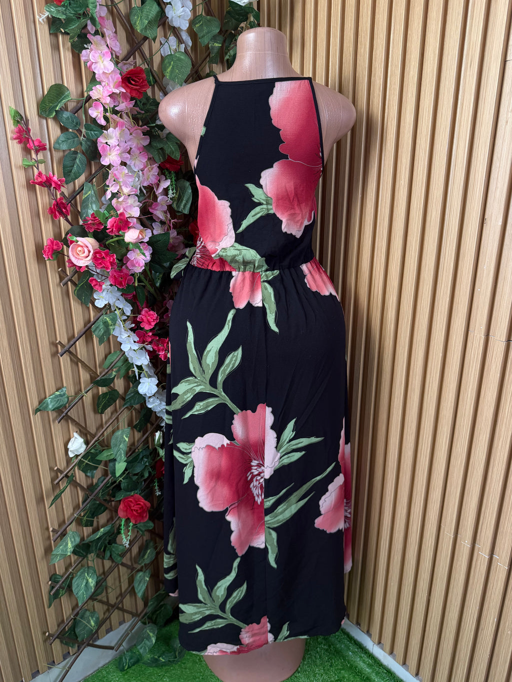Robe mi longue fleurie a fine bretelle - Perluna Store