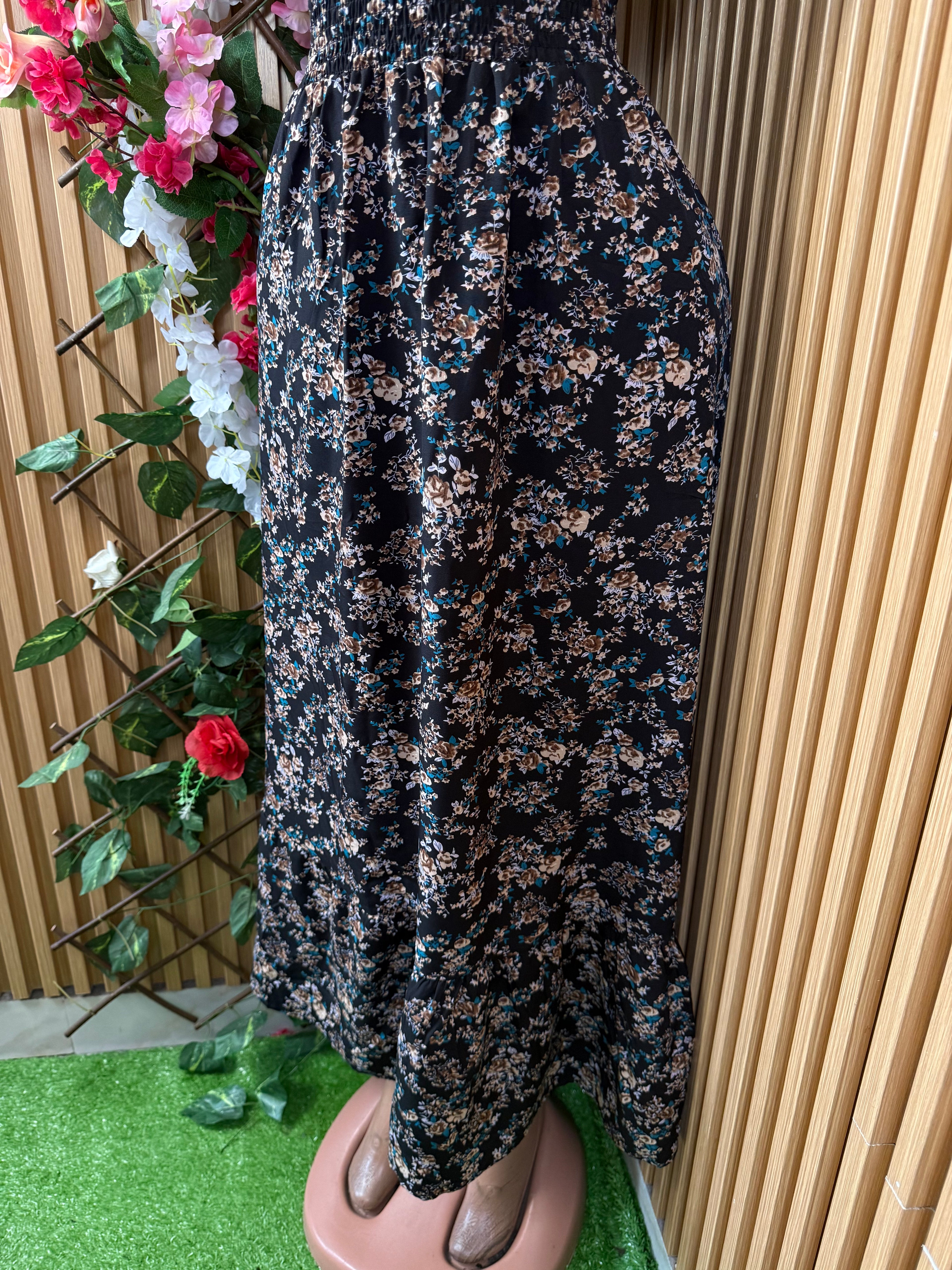 Robe évasé sans manches imprimée fleurie décolletée - Perluna Store