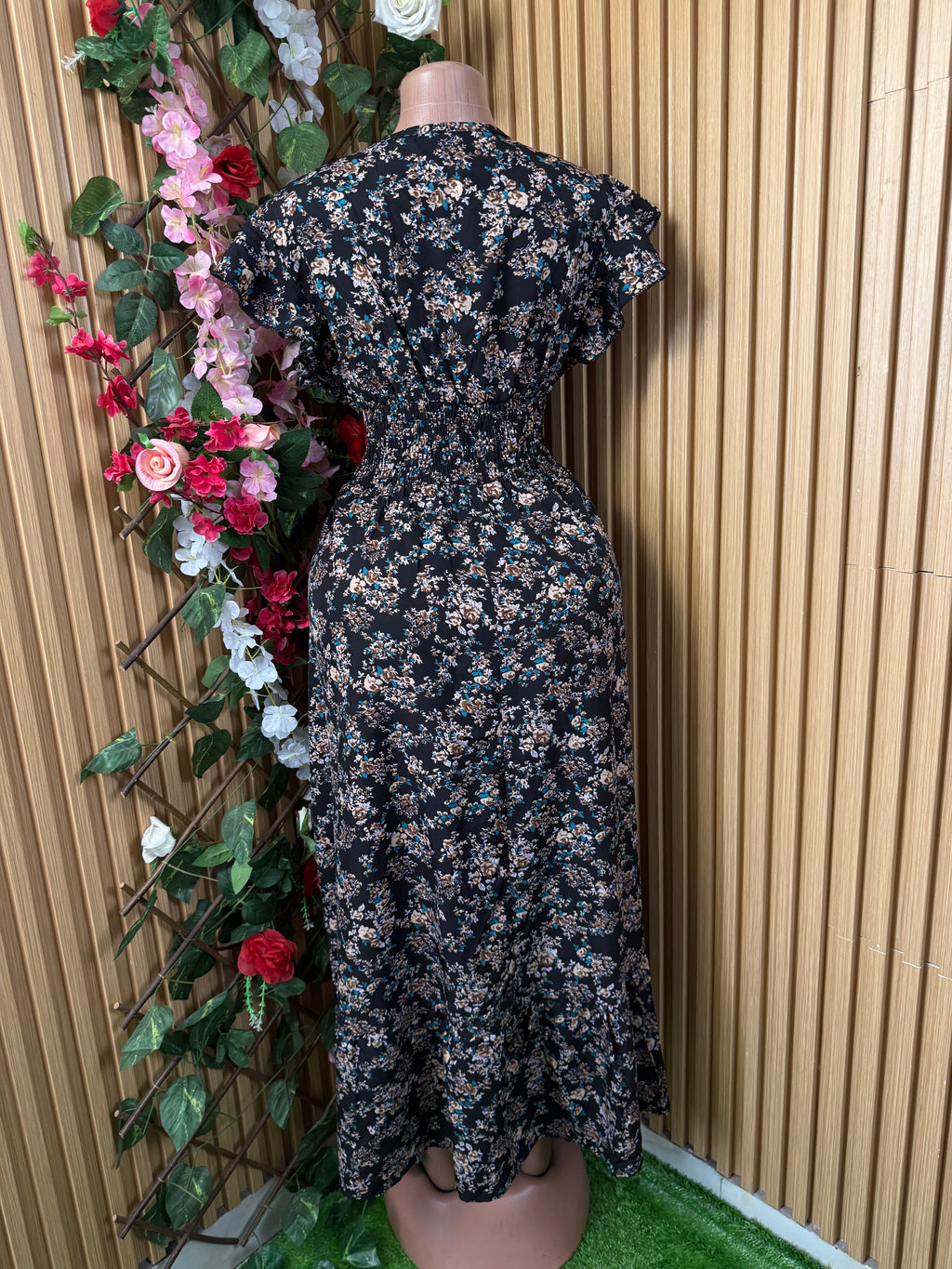 Robe évasé sans manches imprimée fleurie décolletée - Perluna Store