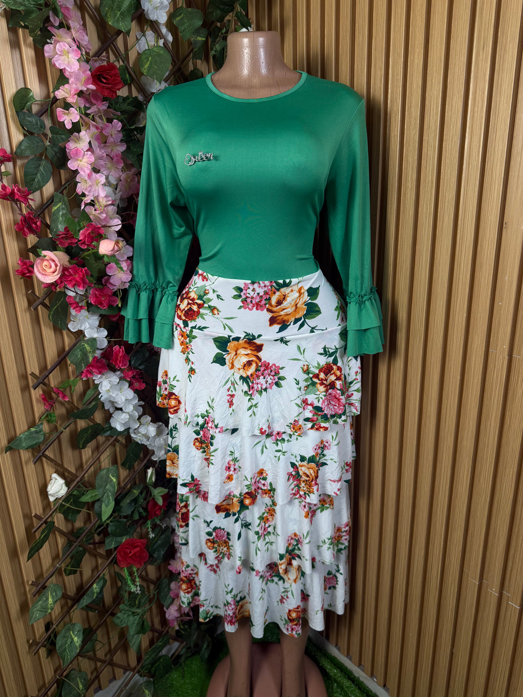 Robe évasée manches longues imprimée deux temps - Perluna Store
