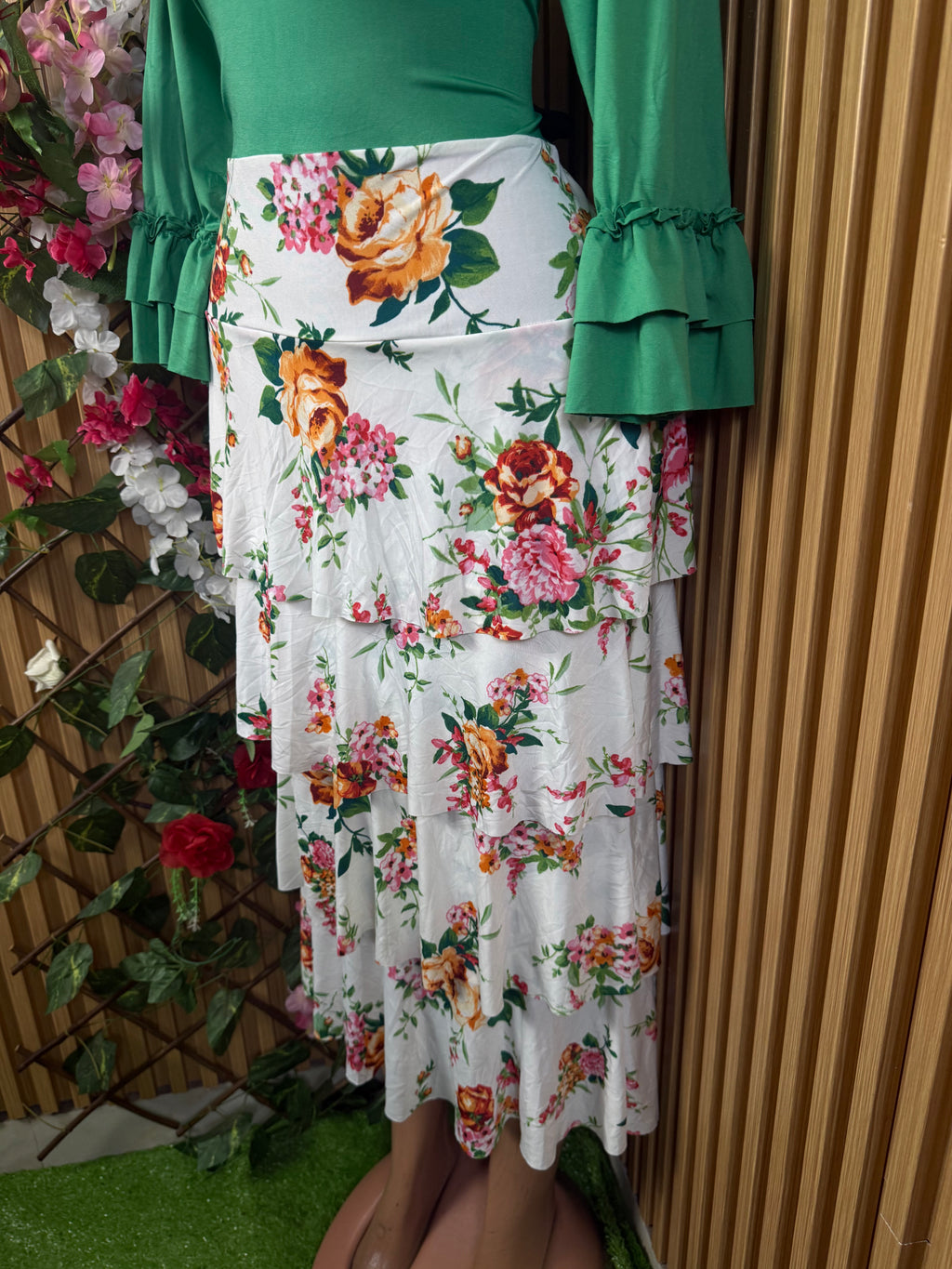 Robe évasée manches longues imprimée deux temps - Perluna Store