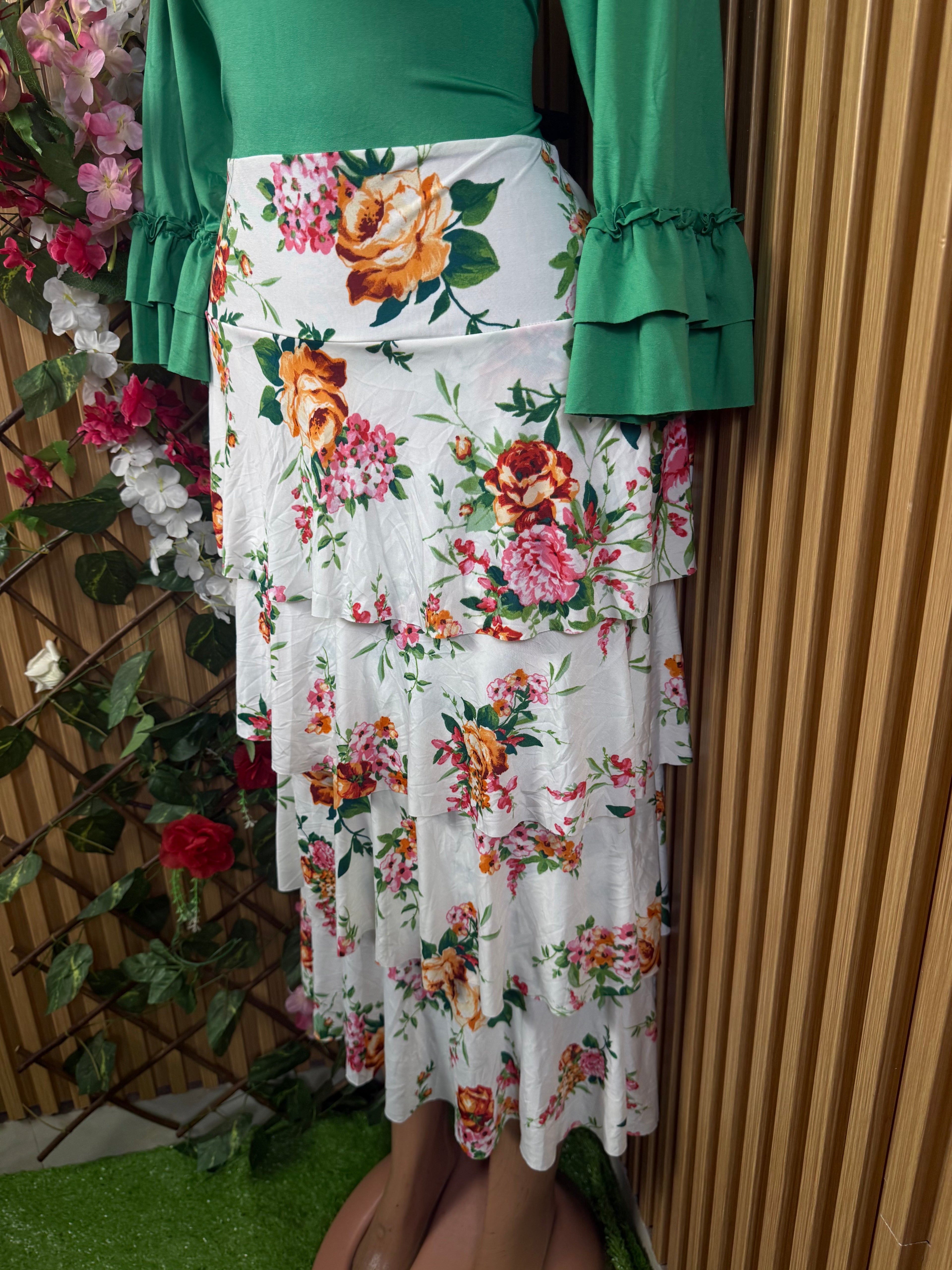 Robe évasée manches longues imprimée deux temps - Perluna Store