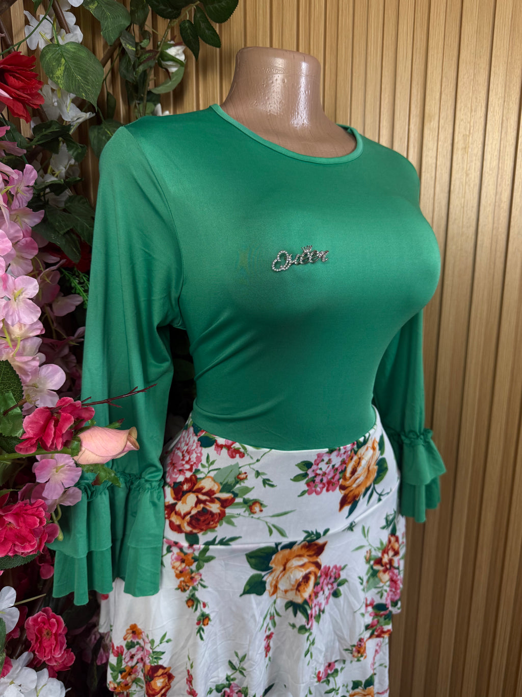 Robe évasée manches longues imprimée deux temps - Perluna Store