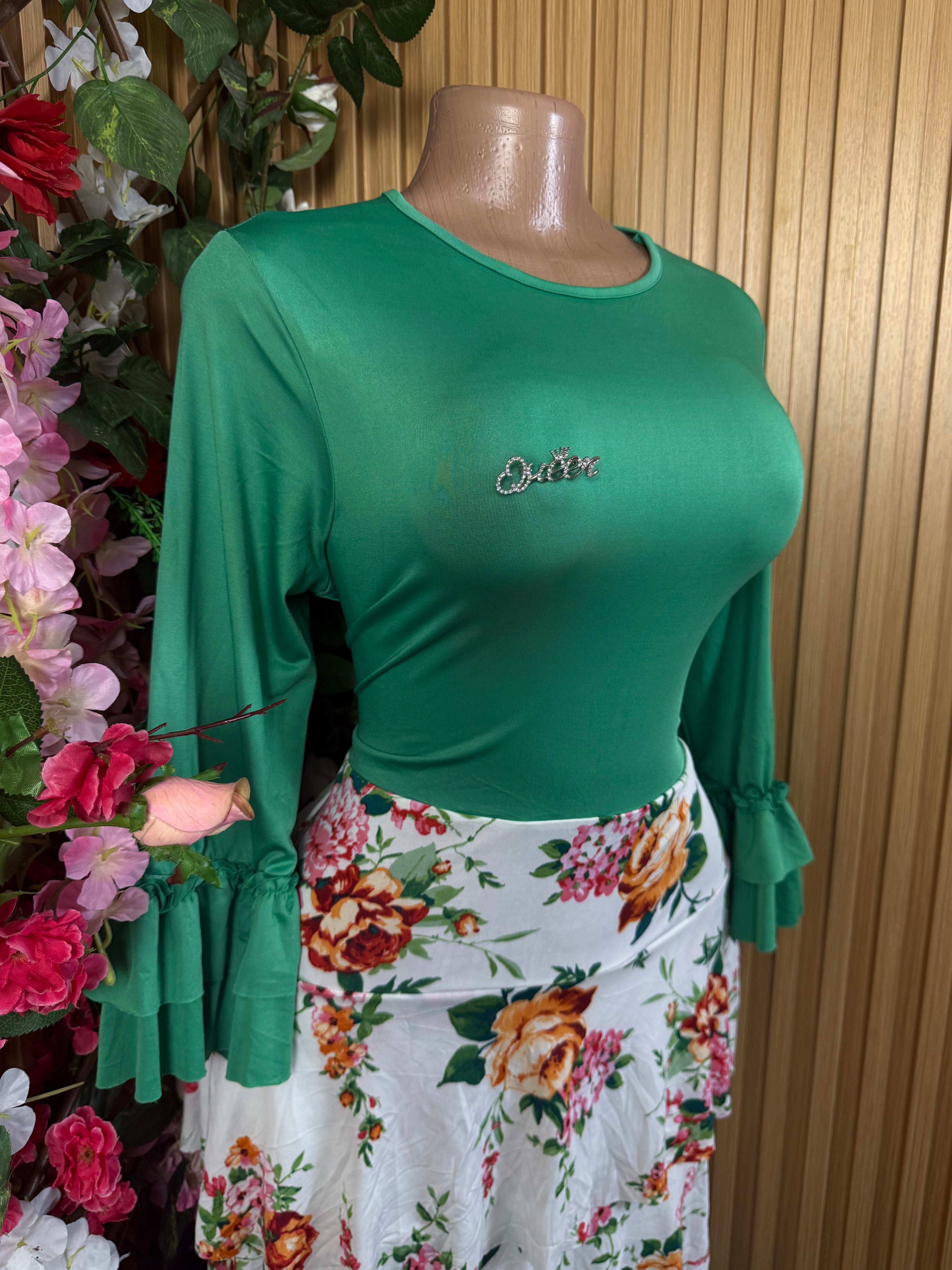 Robe évasée manches longues imprimée deux temps - Perluna Store