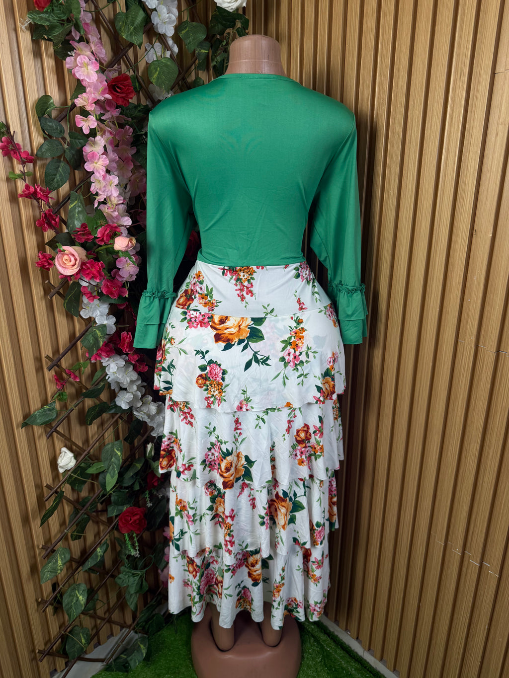 Robe évasée manches longues imprimée deux temps - Perluna Store