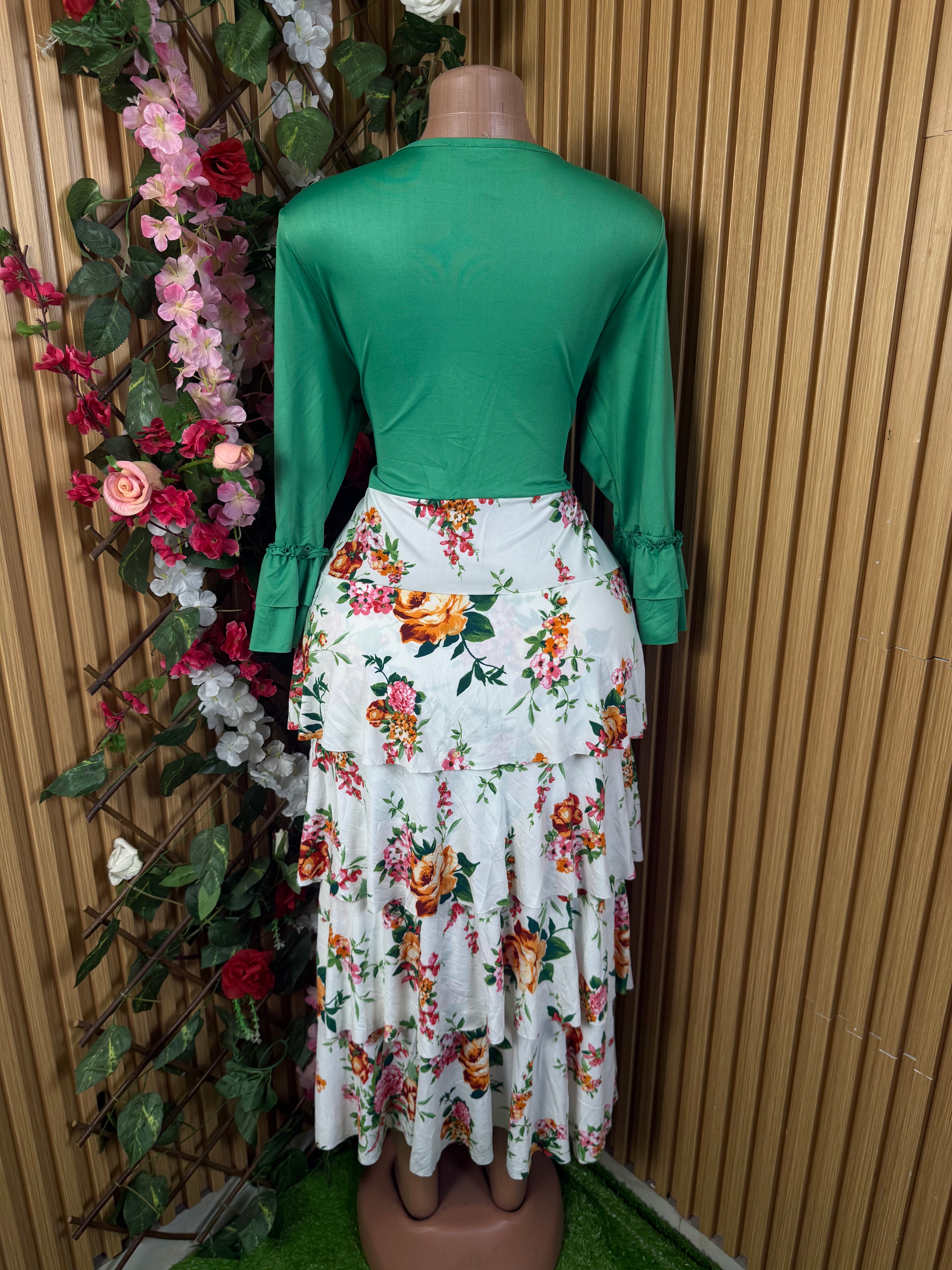 Robe évasée manches longues imprimée deux temps - Perluna Store
