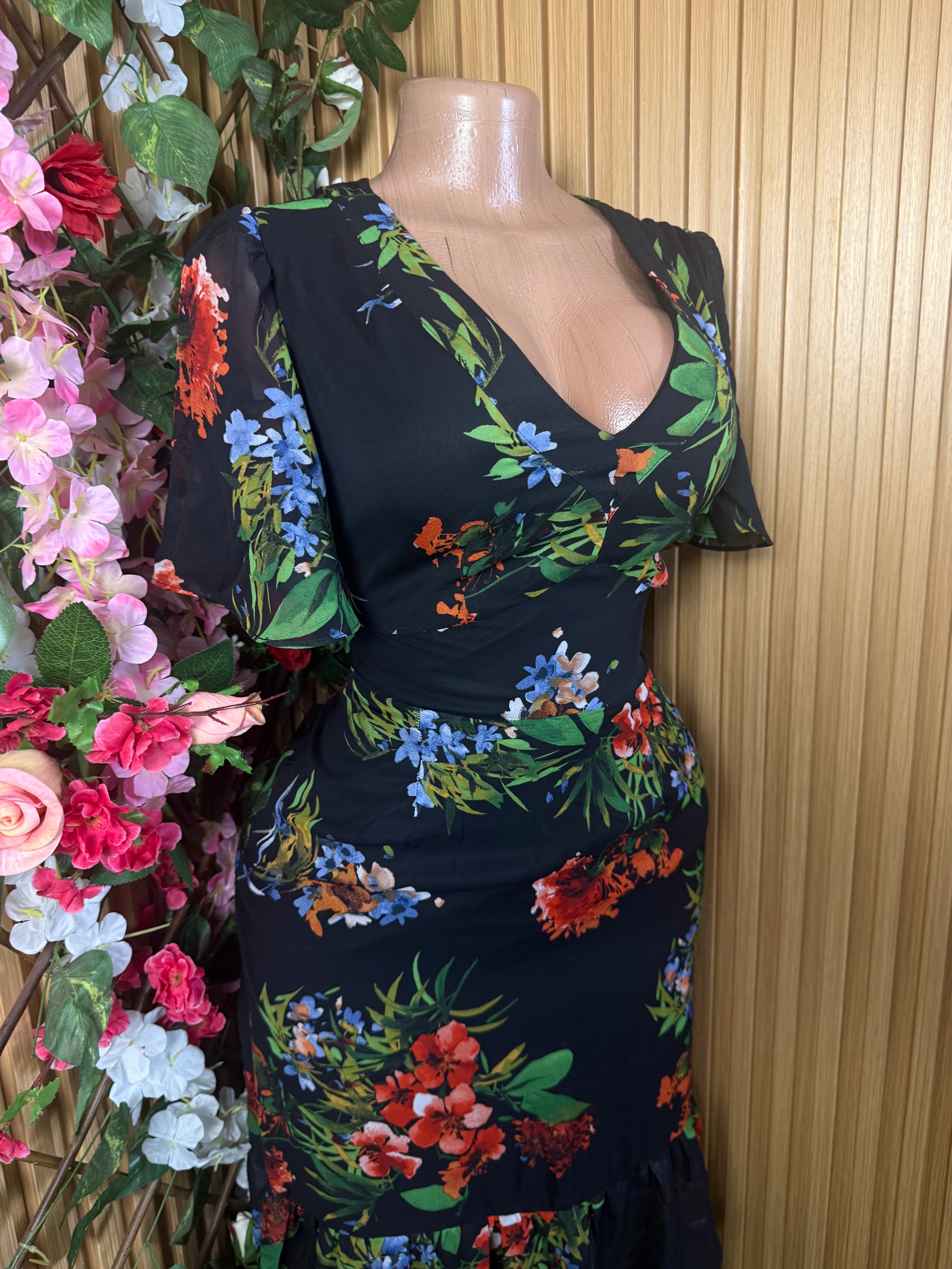 Robe évasée longue manches courtes col V - Perluna Store