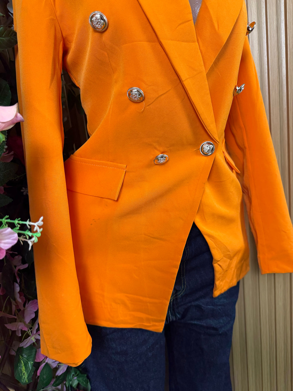 Veste blazer pour femme couleur oragne on bouton - Perluna Store