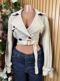 Veste blazer pour femme one bouton avec boucle couleur beige - Perluna Store