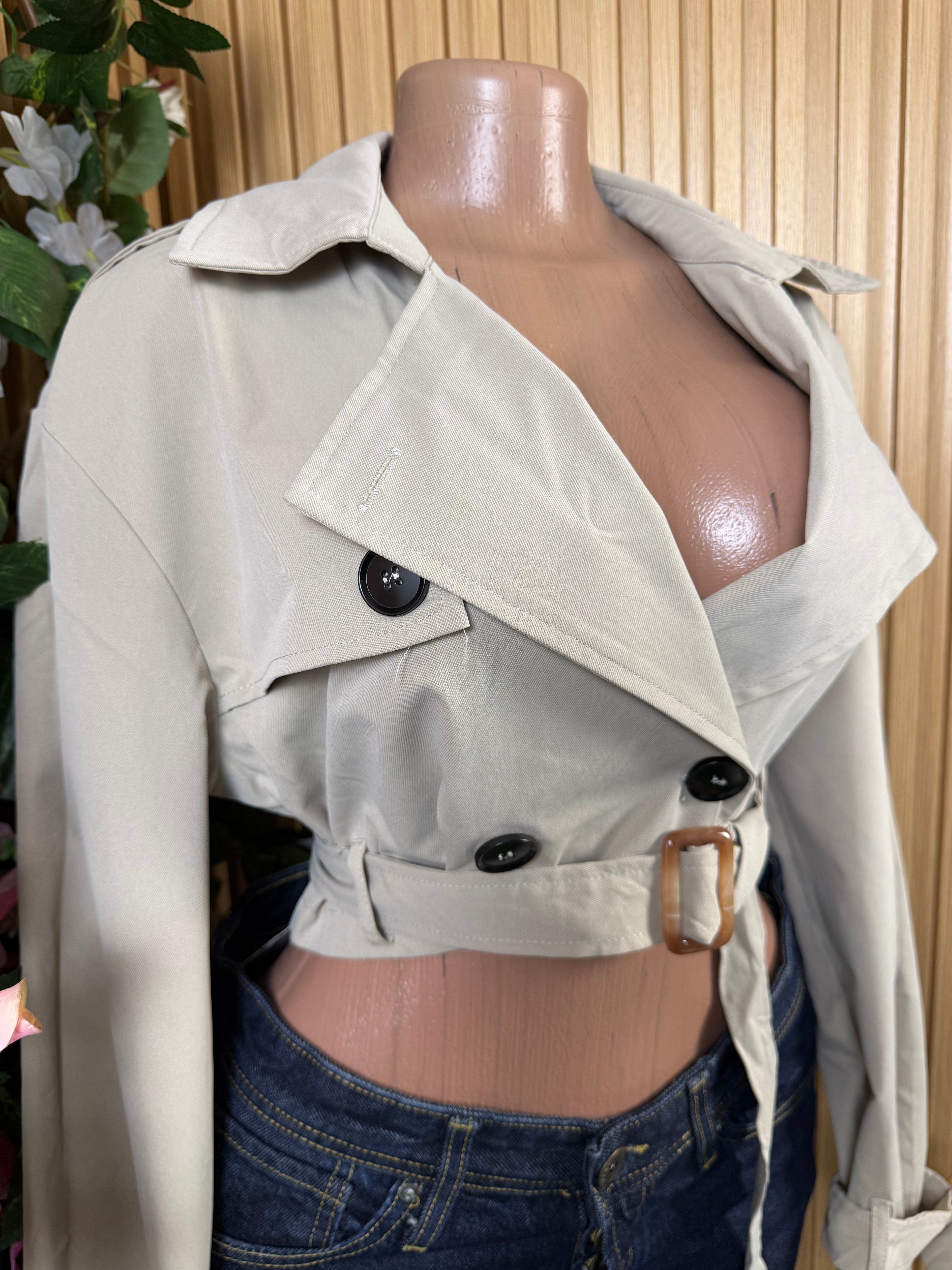 Veste blazer pour femme one bouton avec boucle couleur beige - Perluna Store