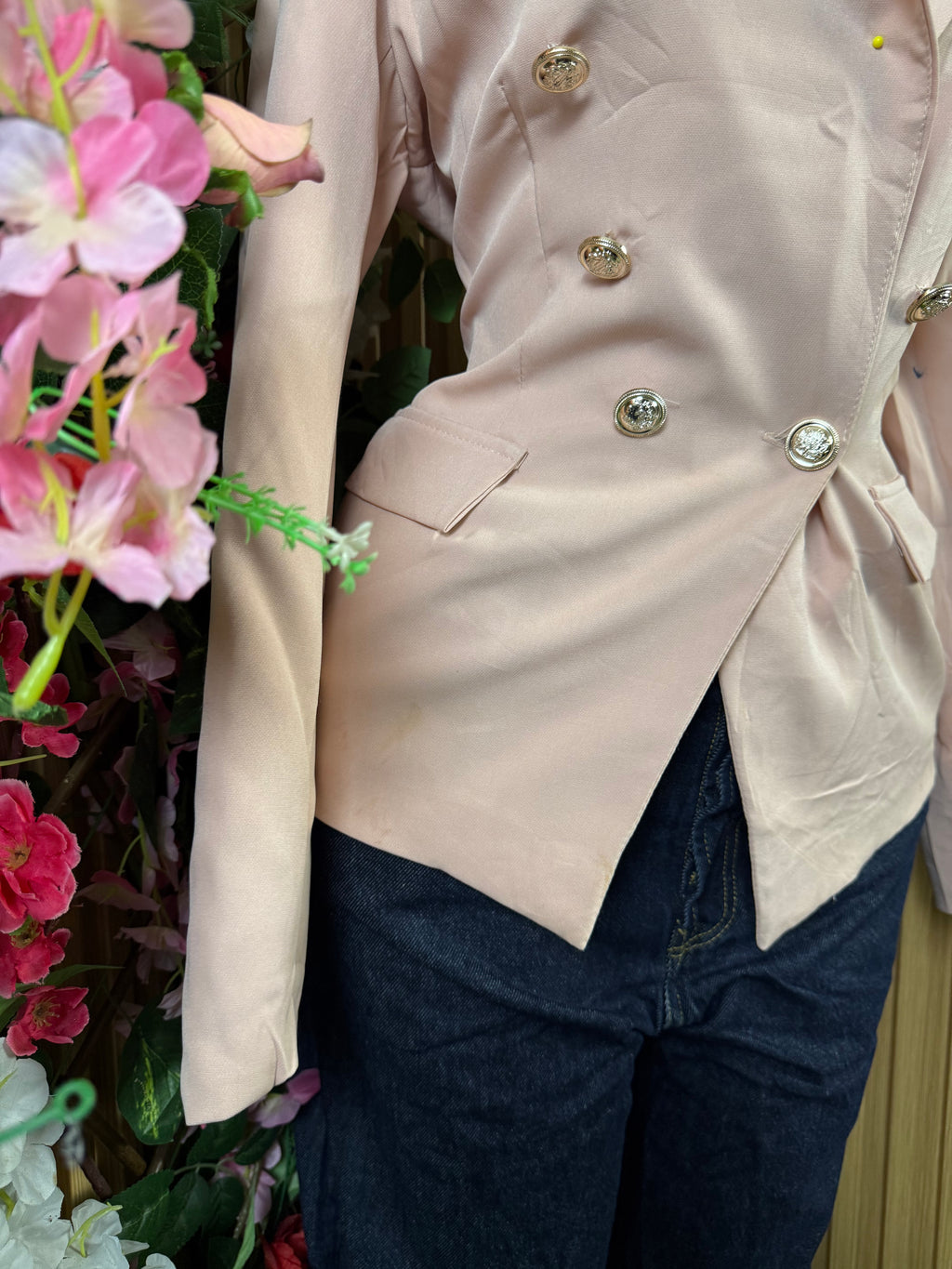 Veste blazer one bouton pour femme couleur rose - Perluna Store
