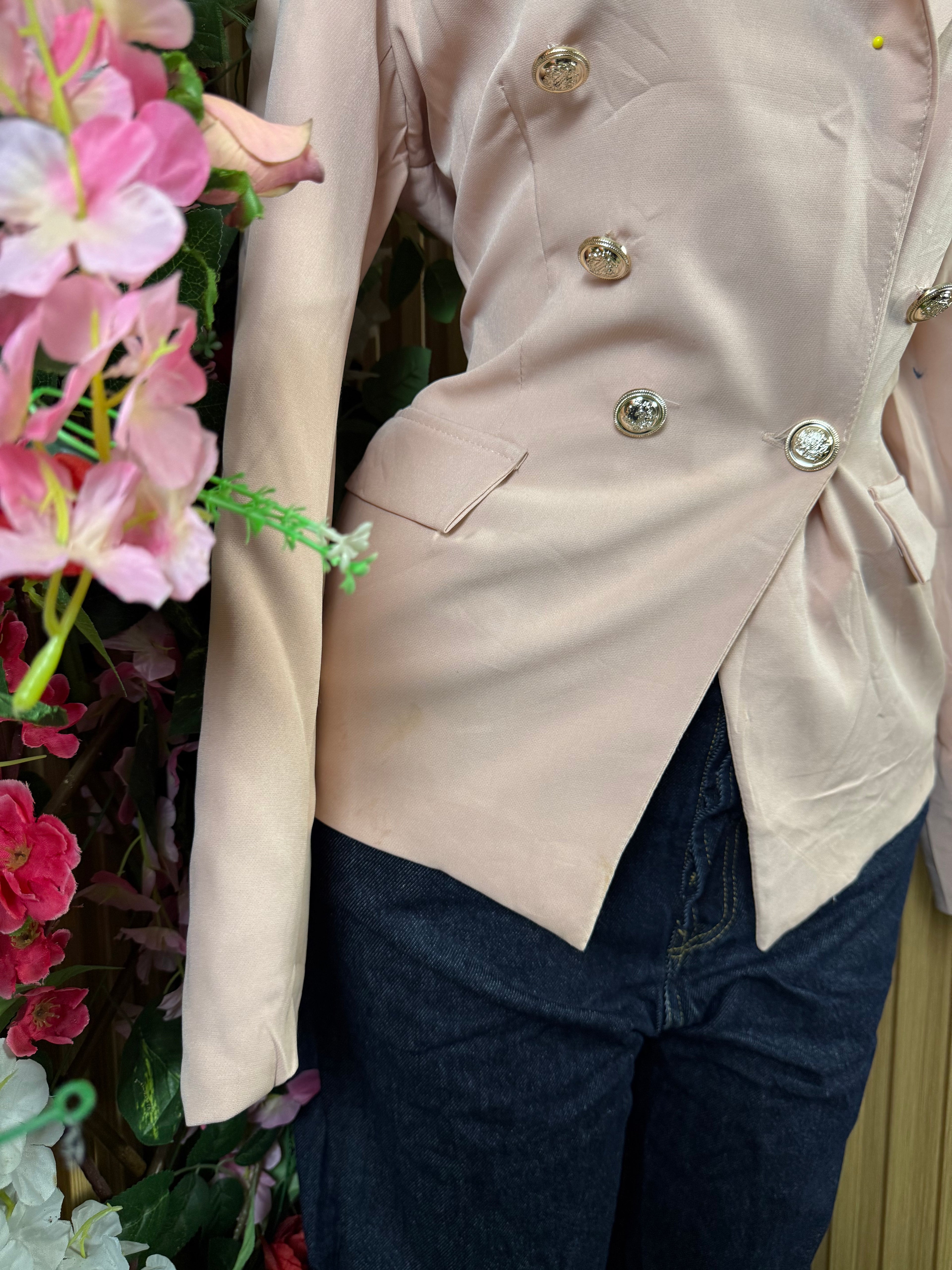 Veste blazer one bouton pour femme couleur rose - Perluna Store