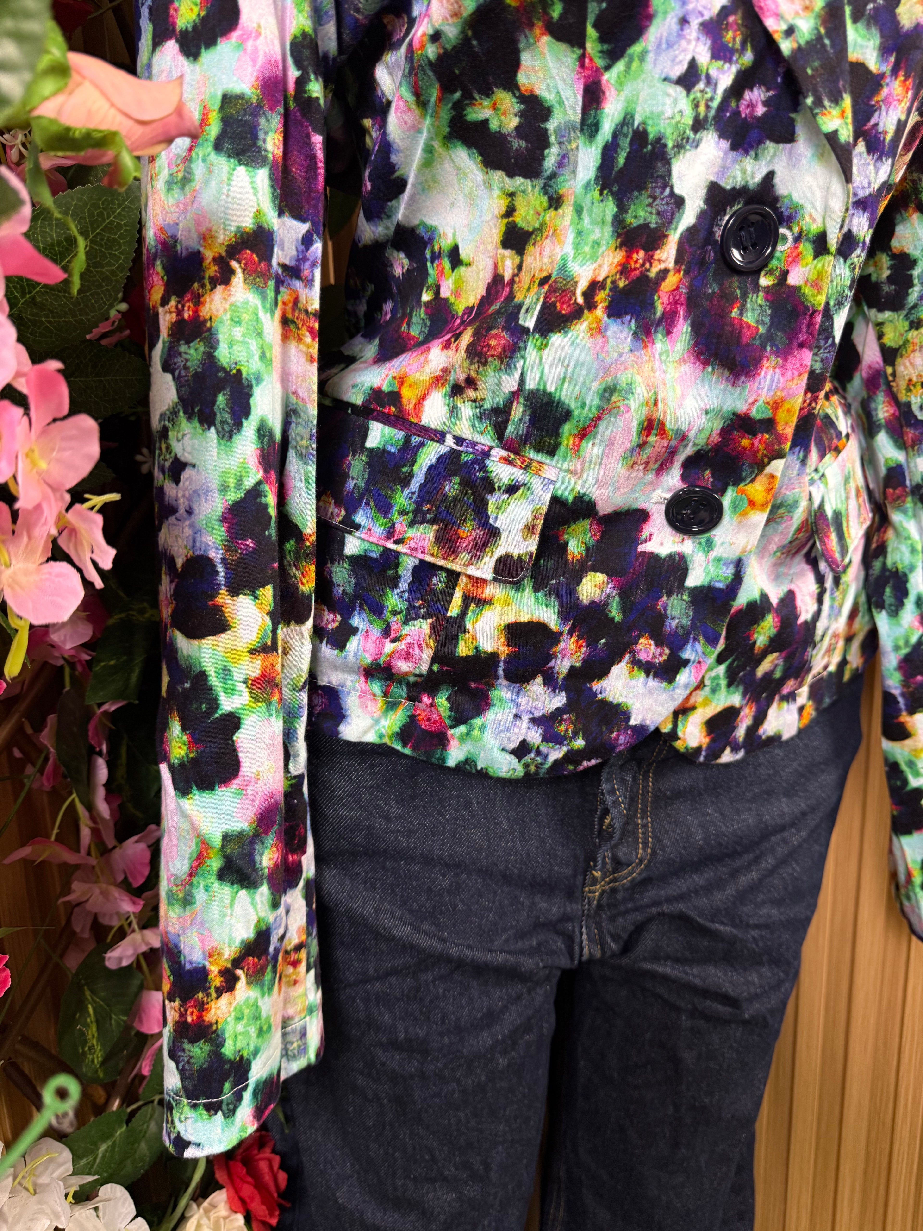 Veste blazer pour femme imprimée fleurie à 2 boutons - Perluna Store