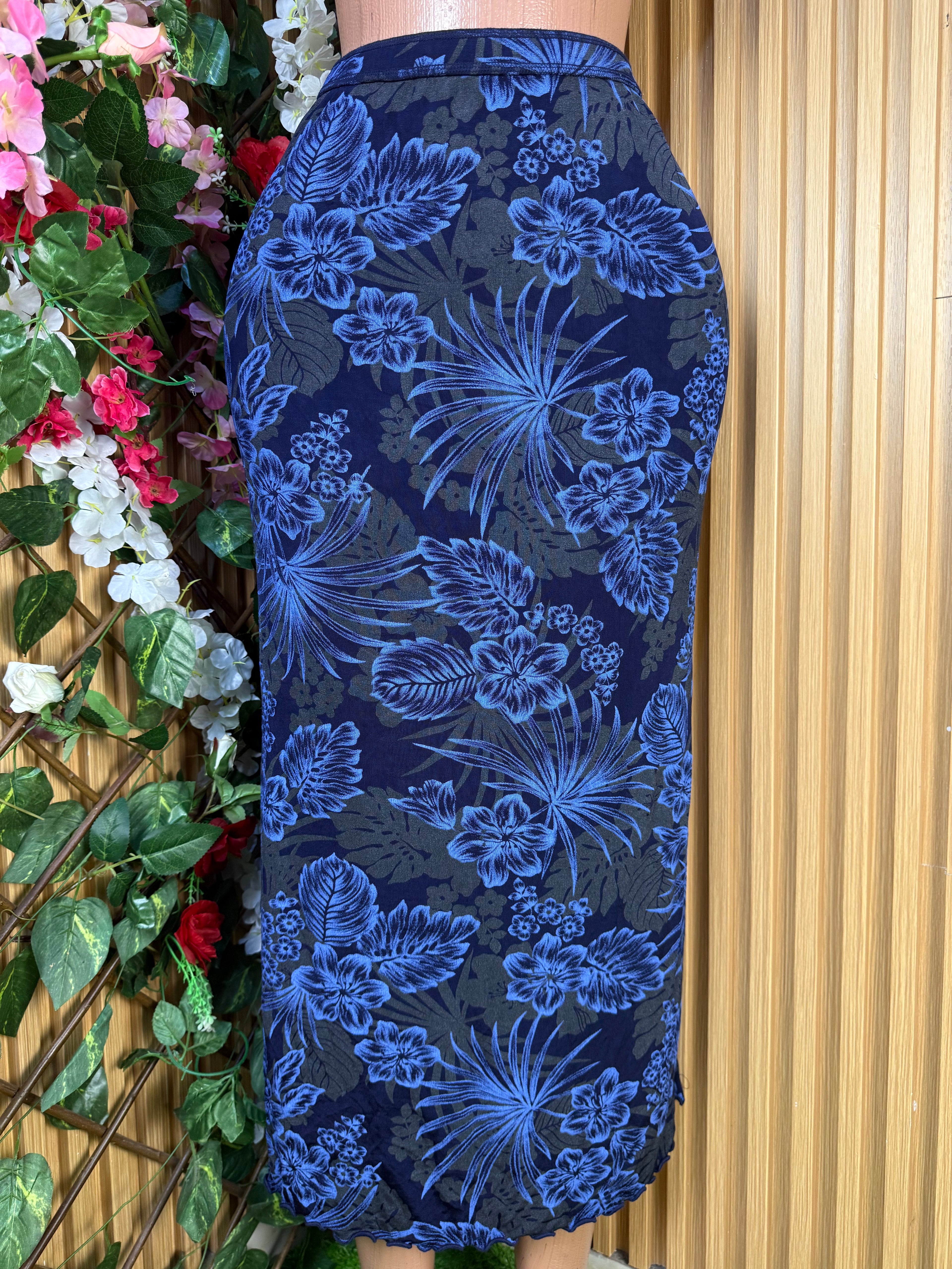 Jupe longue imprimée fleurie en bleu - Perluna Store