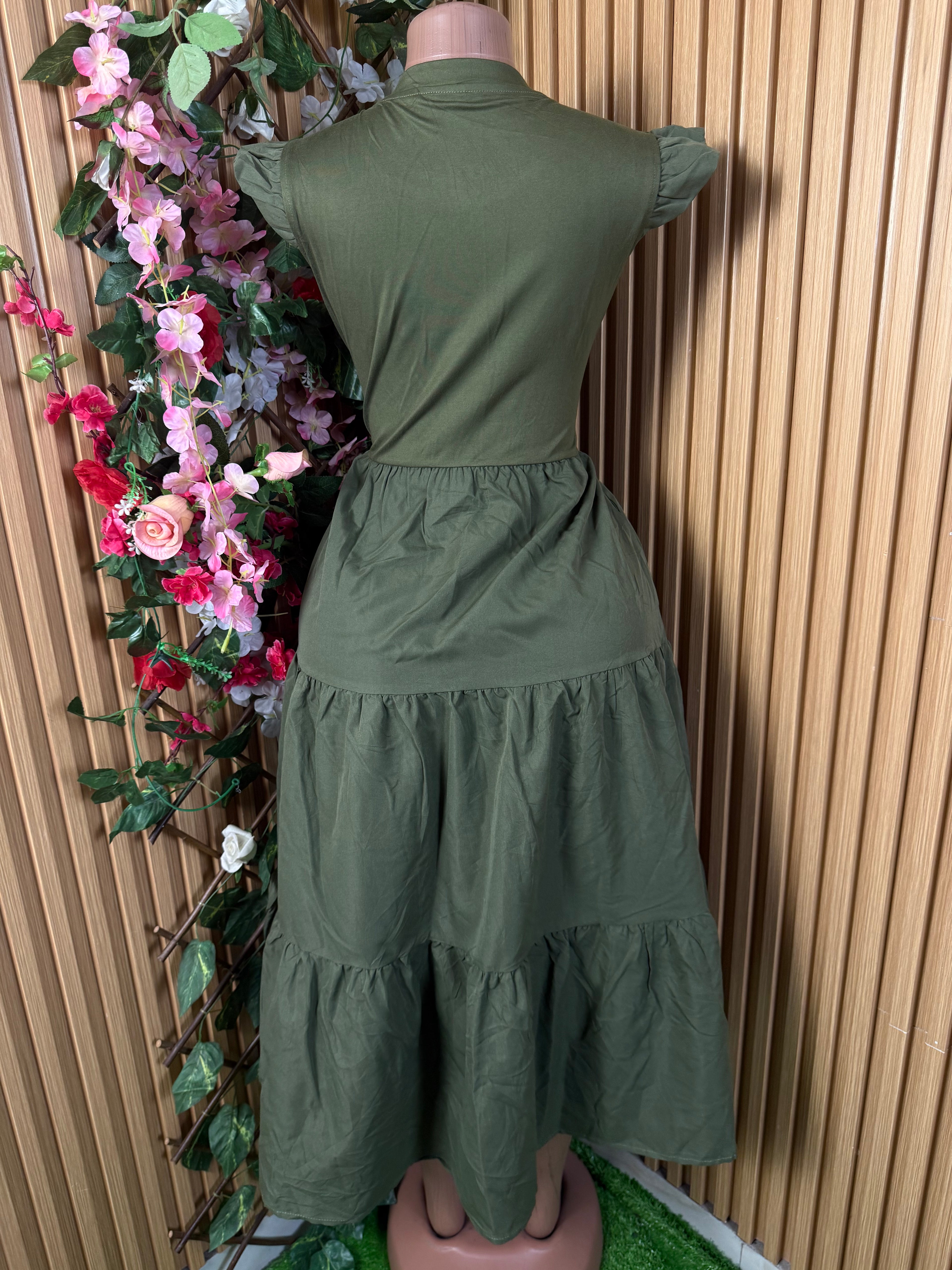 Robe évasée longue sans manches col V - Perluna Store