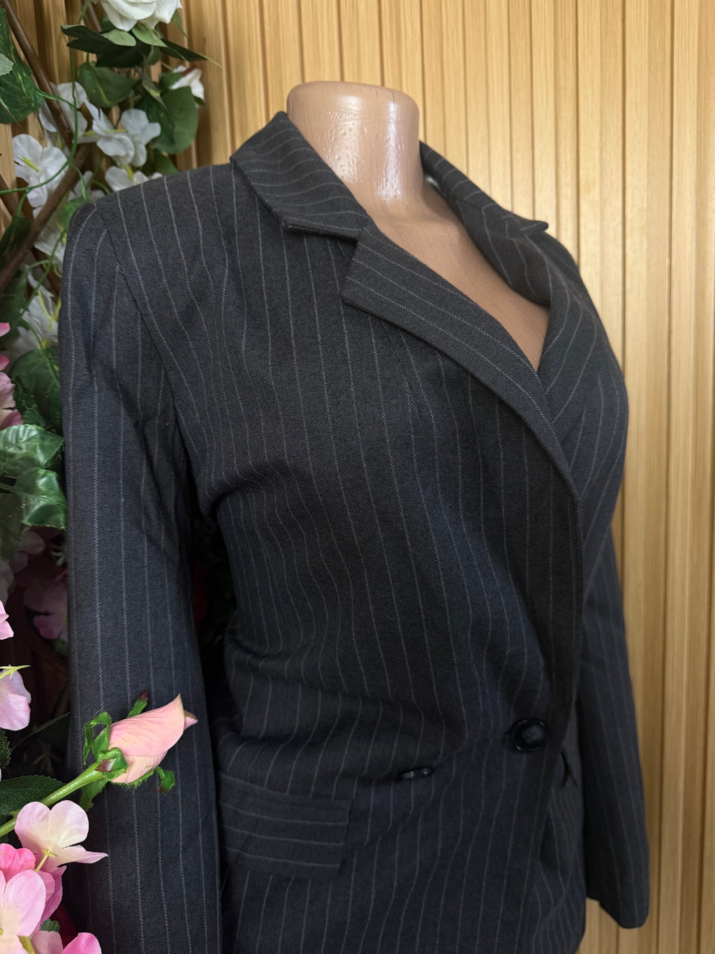 Veste blazer pour femme on bouton rayée - Perluna Store