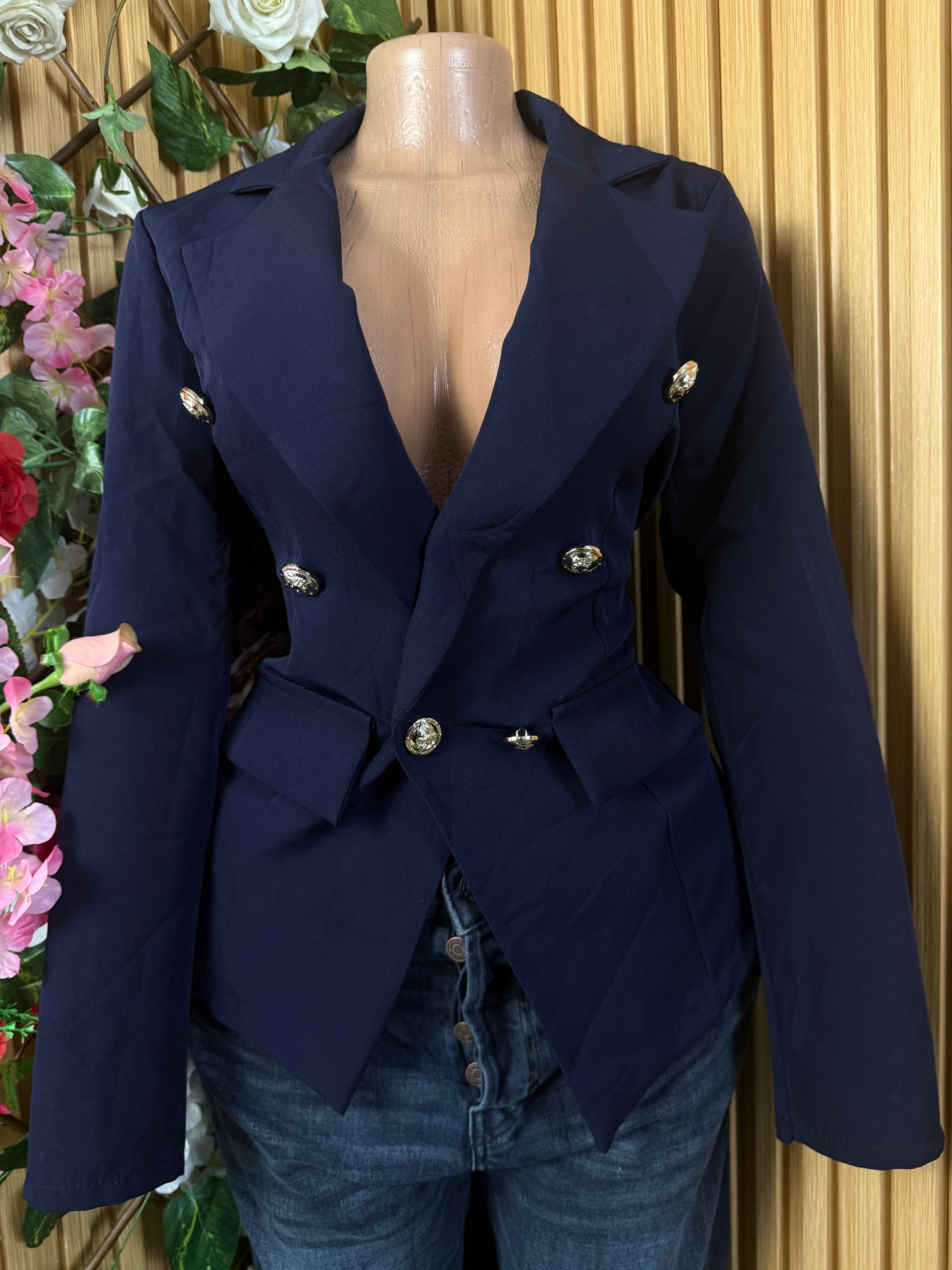 Veste blazer pour femme couleur bleu à six boutons - Perluna Store