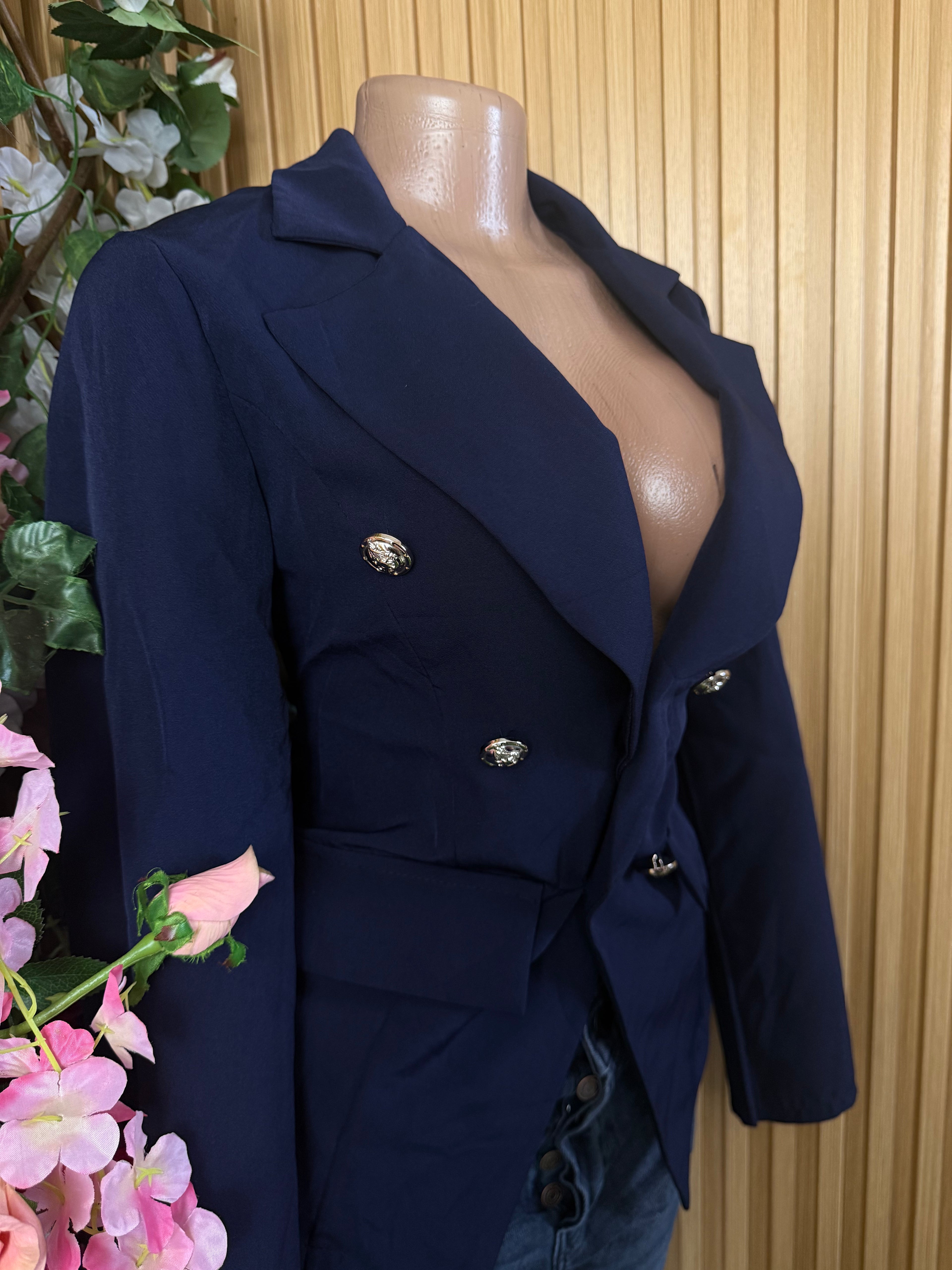 Veste blazer pour femme couleur bleu à six boutons - Perluna Store