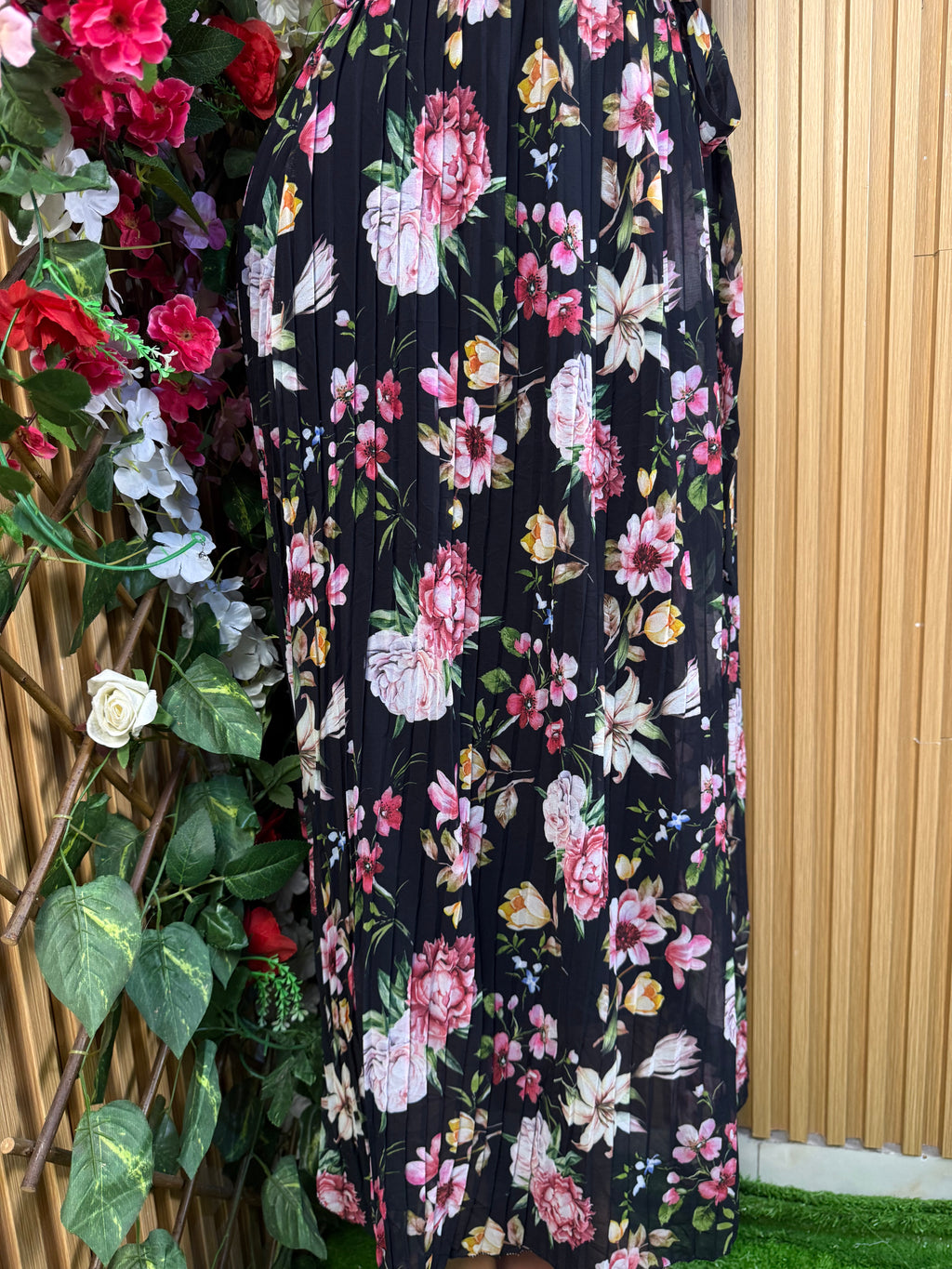 Robe évasée longue  sans manches imprimée fleurie - Perluna Store