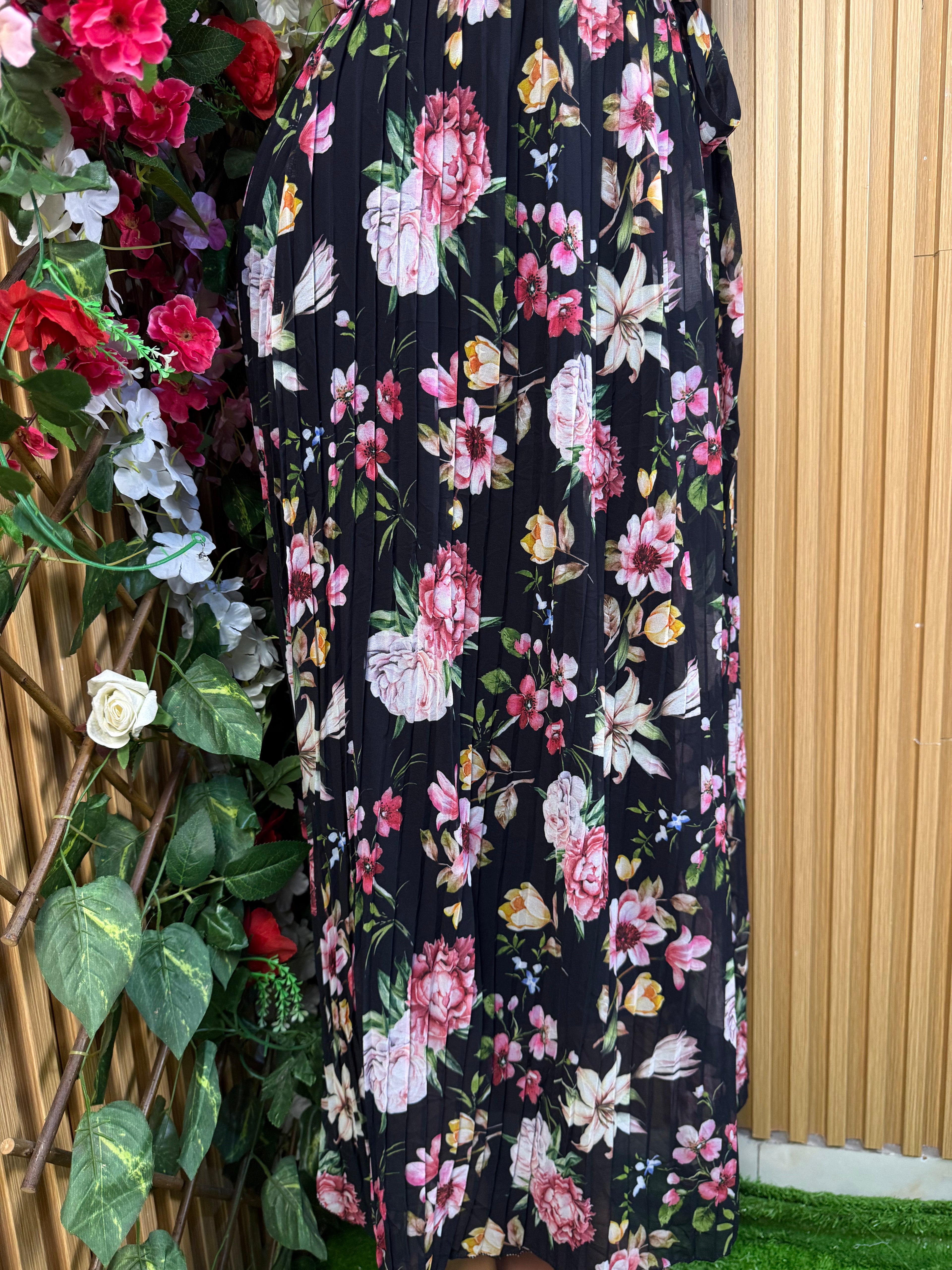 Robe évasée longue  sans manches imprimée fleurie - Perluna Store