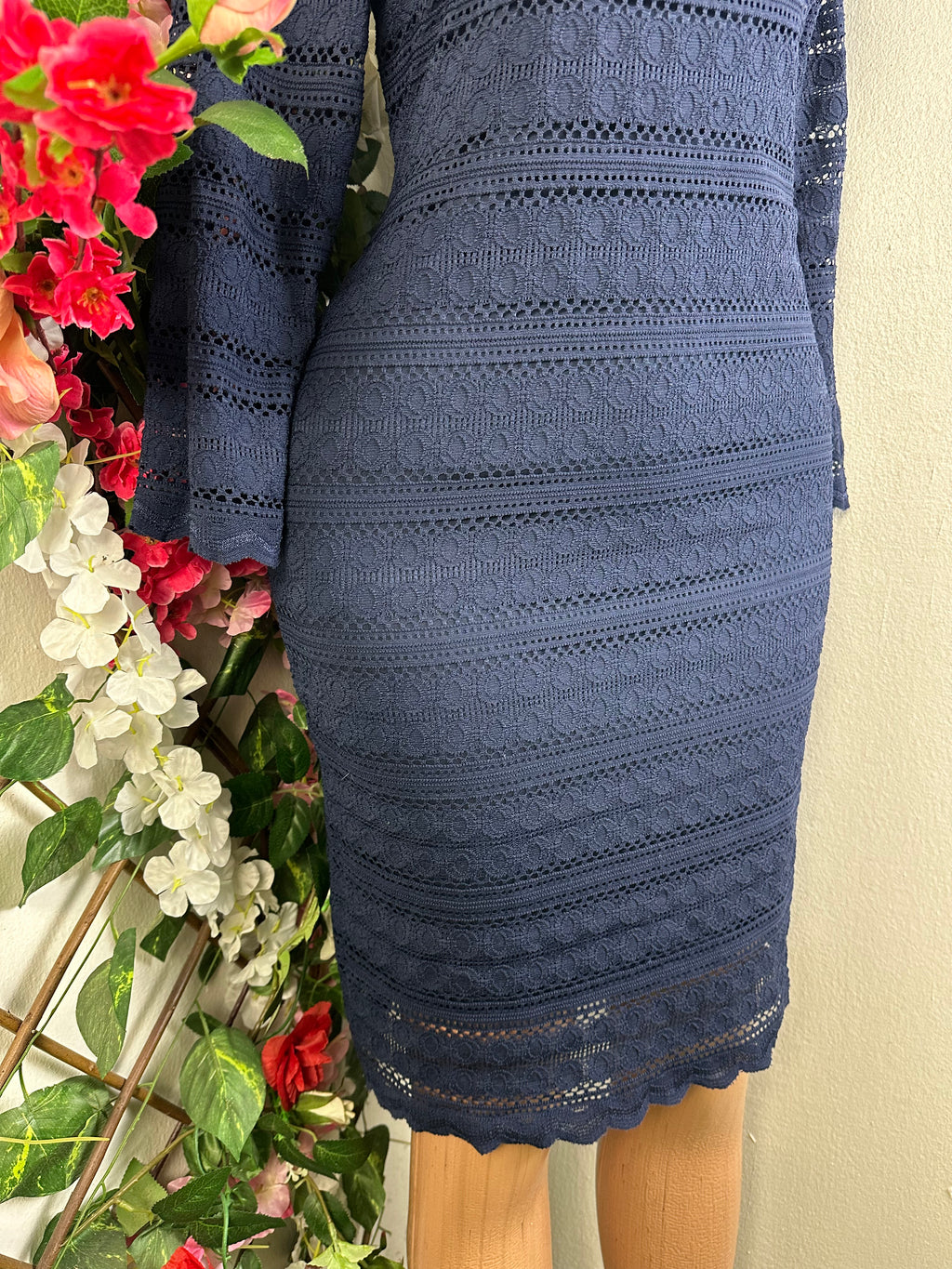 Robe moulante manches longues imprimée dentelle - Perluna Store