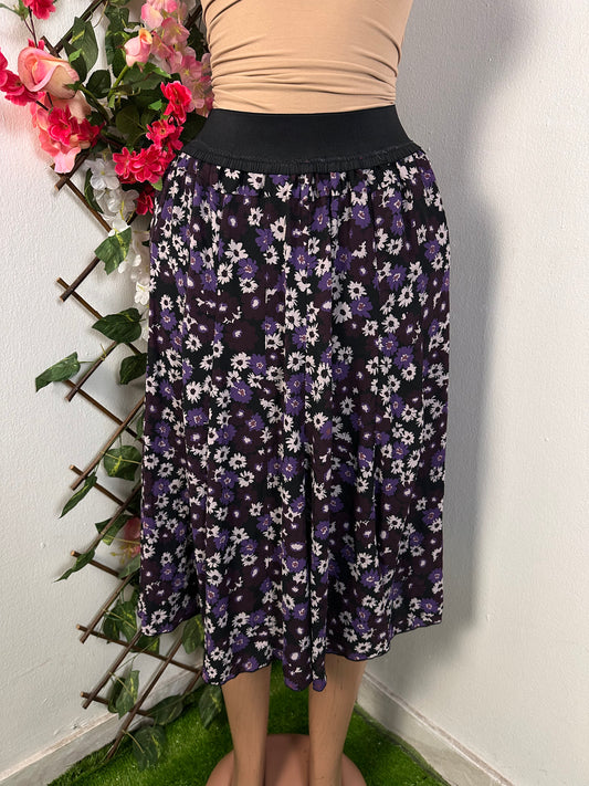 Jupe longue violet à petites fleurs noir