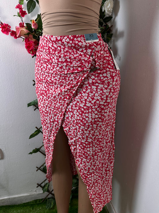 Jupe mi longue croisée a fente asymétrique