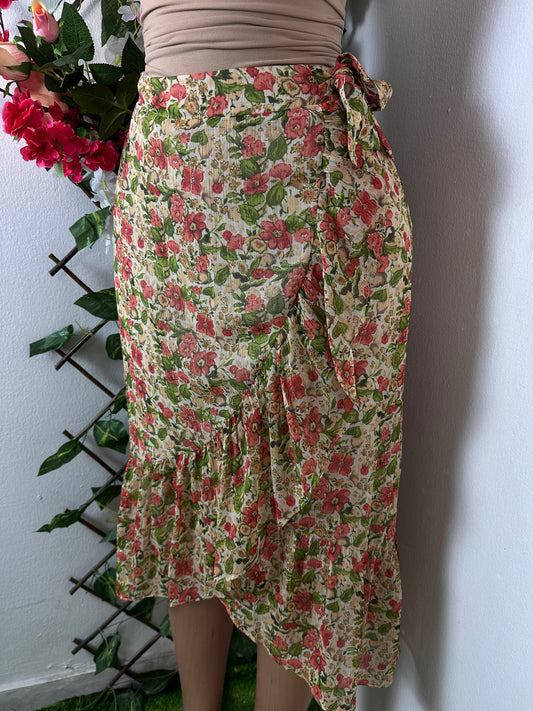 Jupe mi longue croisée a imprimé floral